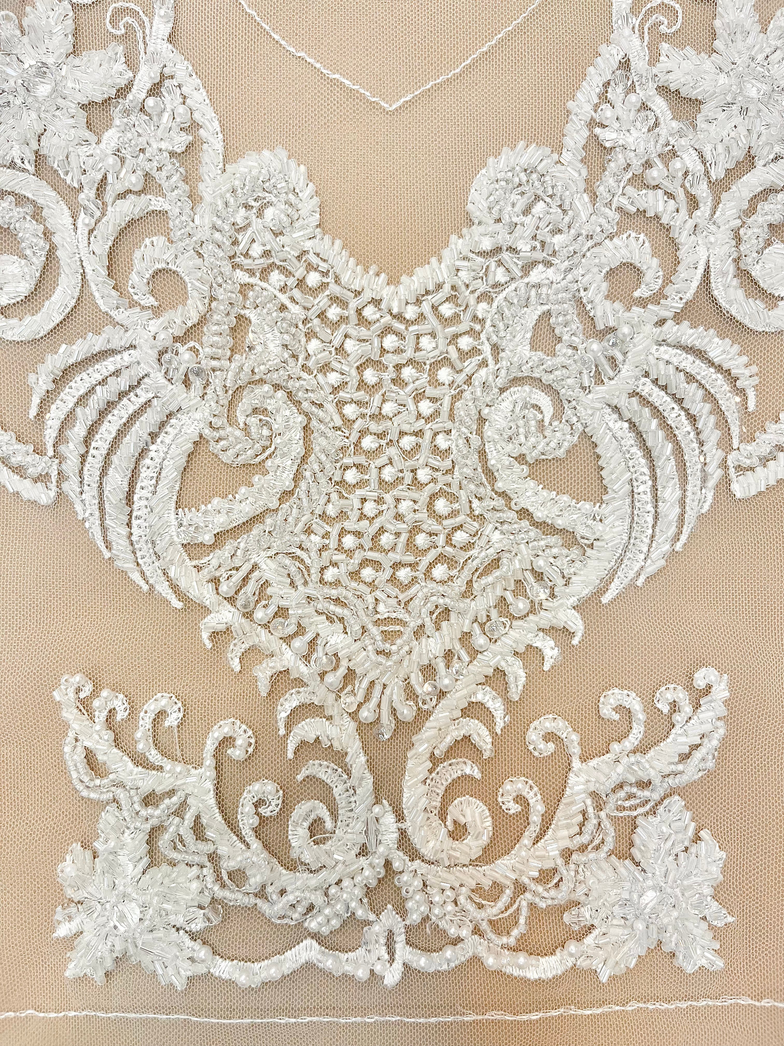 Set of Bust Panels with Geometric Pattern, with Crystals, Pearls and Sequins
