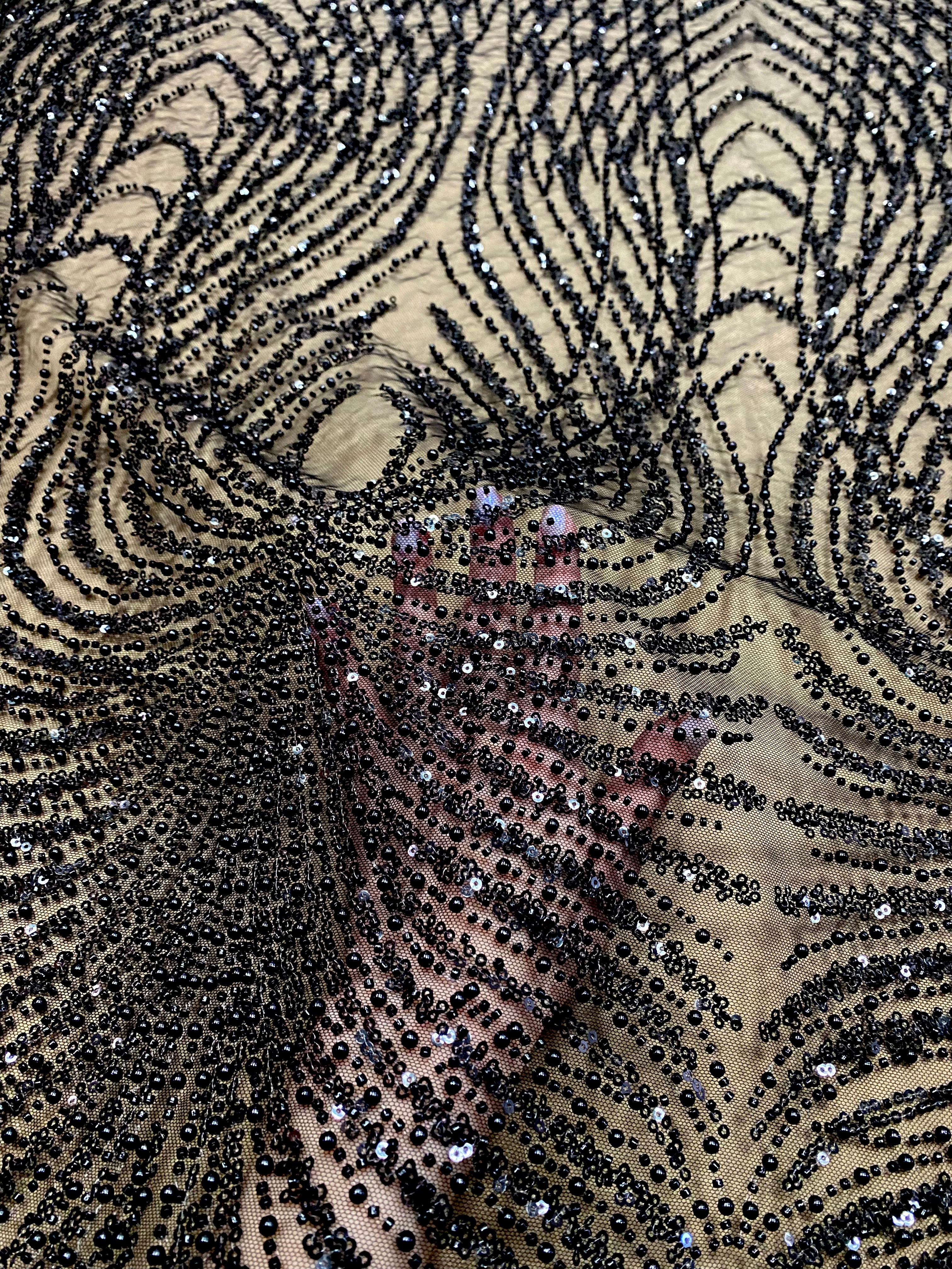 Silver Lace with Strings, Beads and Sequins