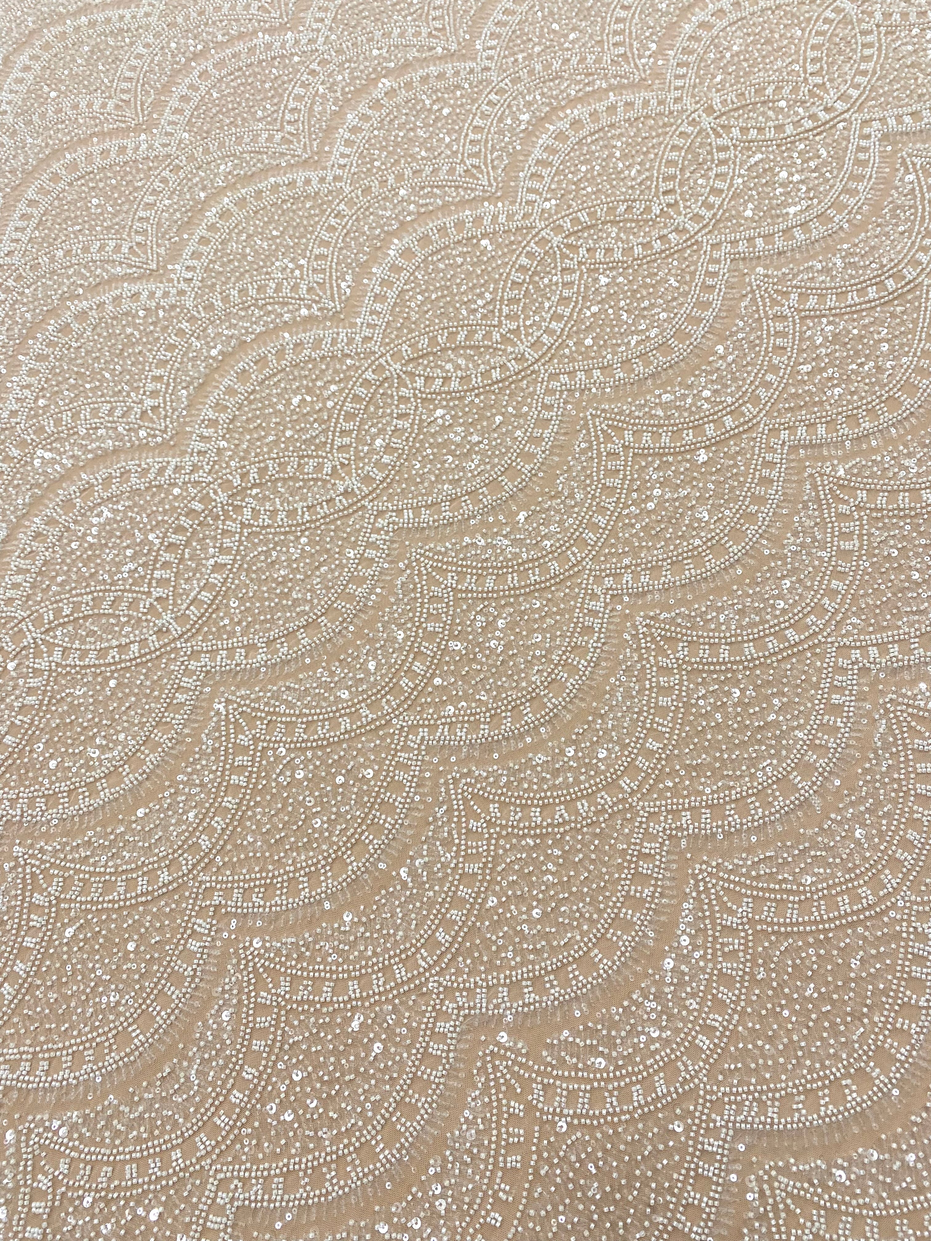 Ivory Lace with Geometric Pattern, with Beads and Sequins