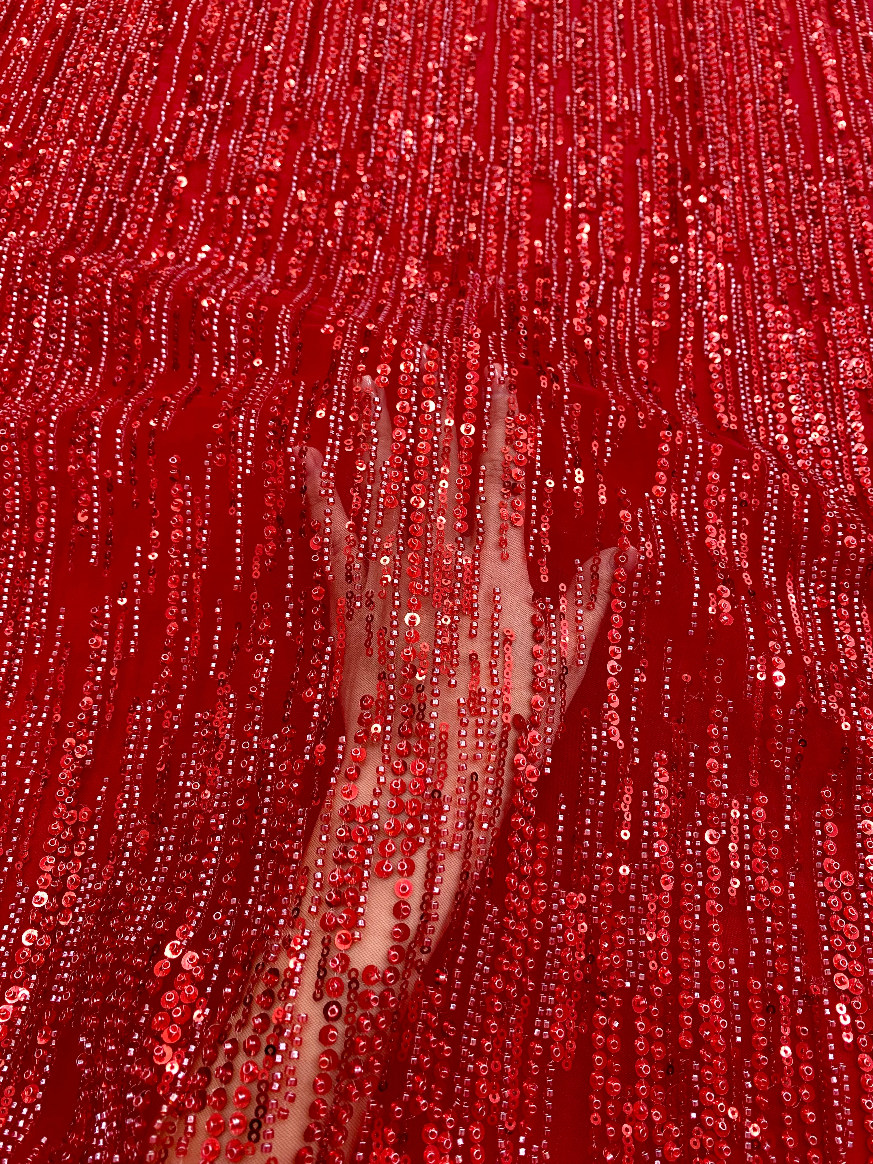 Black Lace with Linear Pattern, with Pearls and Sequins