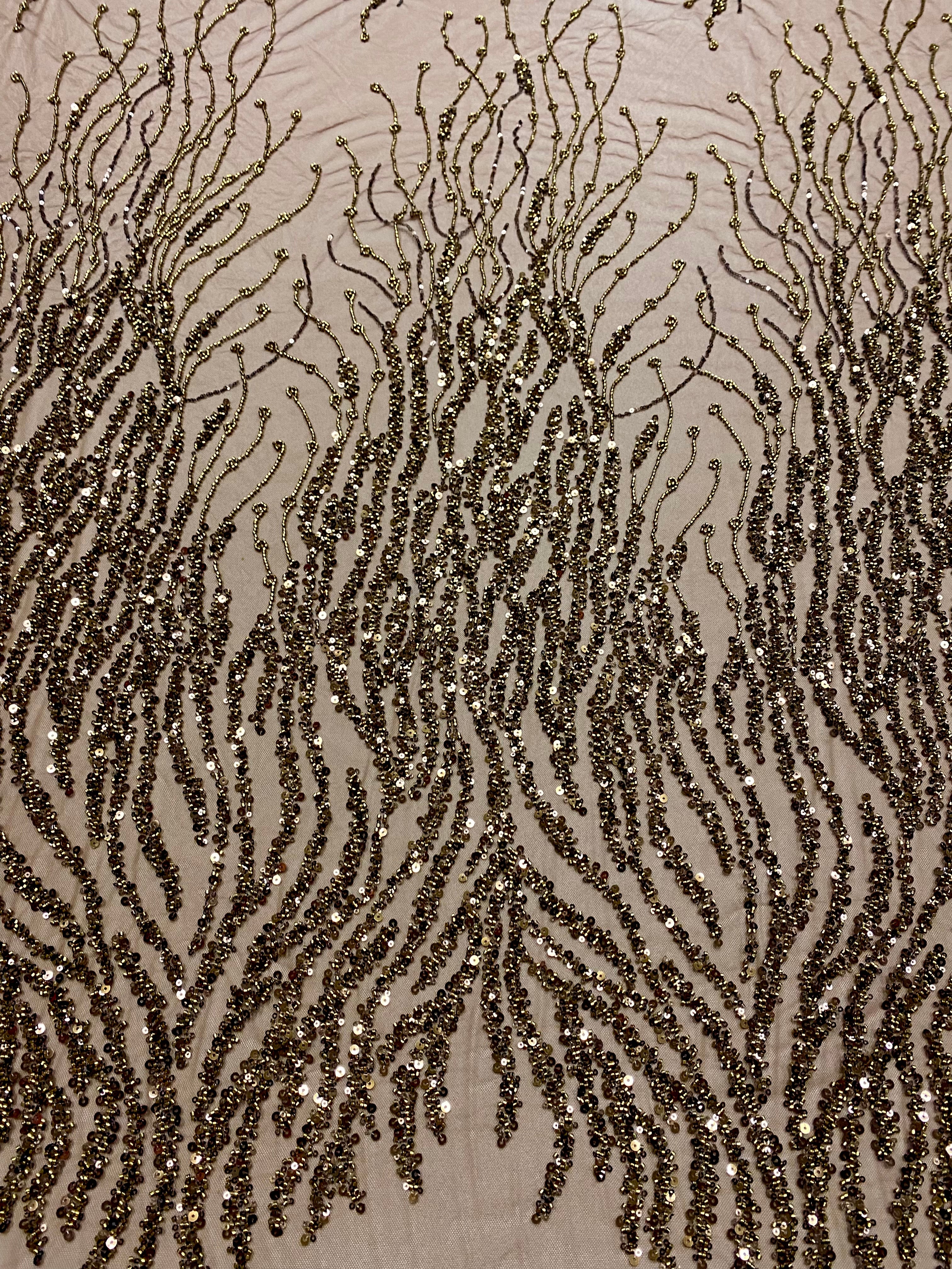 Silver Lace with Linear Pattern, with Pearls and Sequins