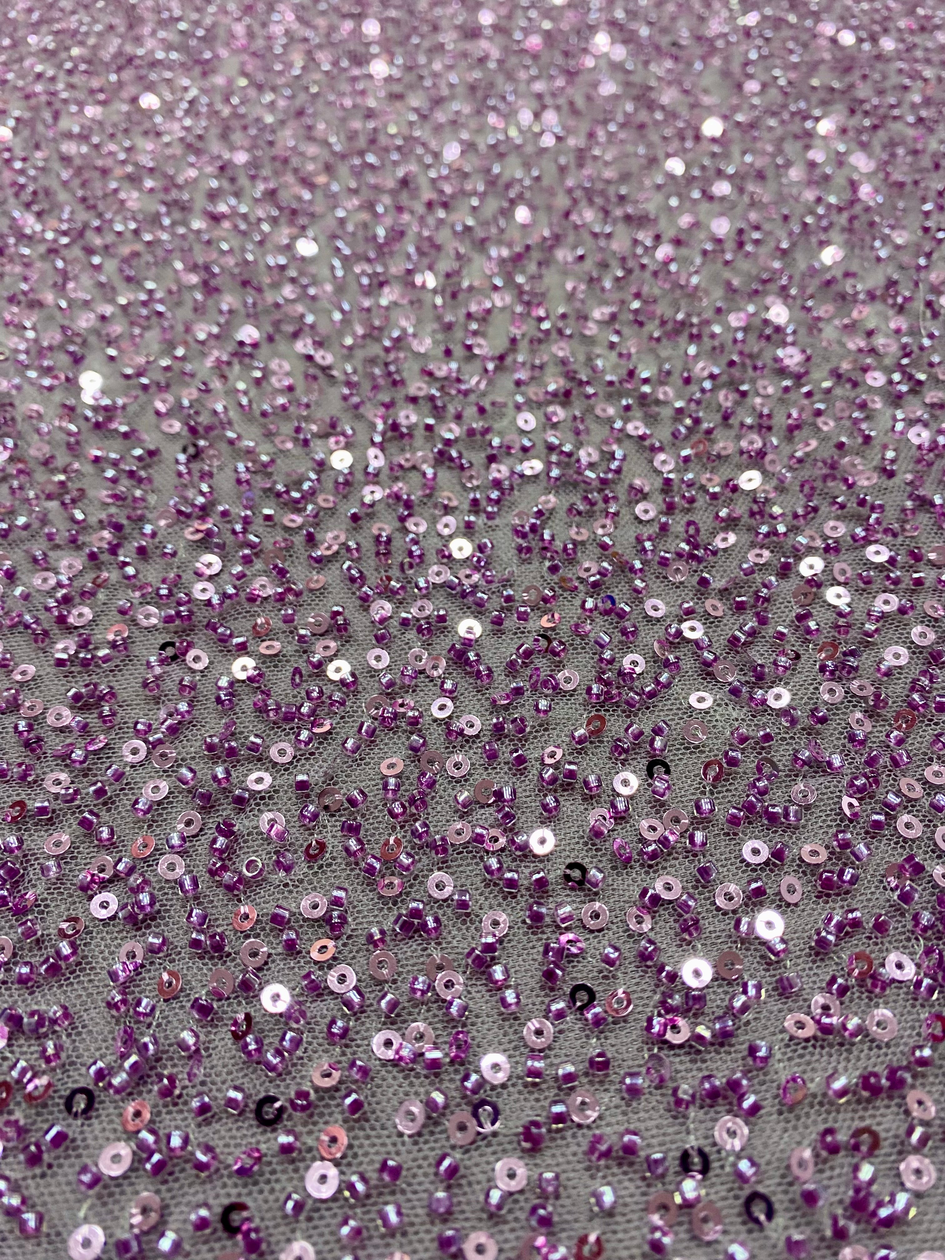 Dantela Couture Lavanda Pudrata cu Model General, cu Margele si Paiete