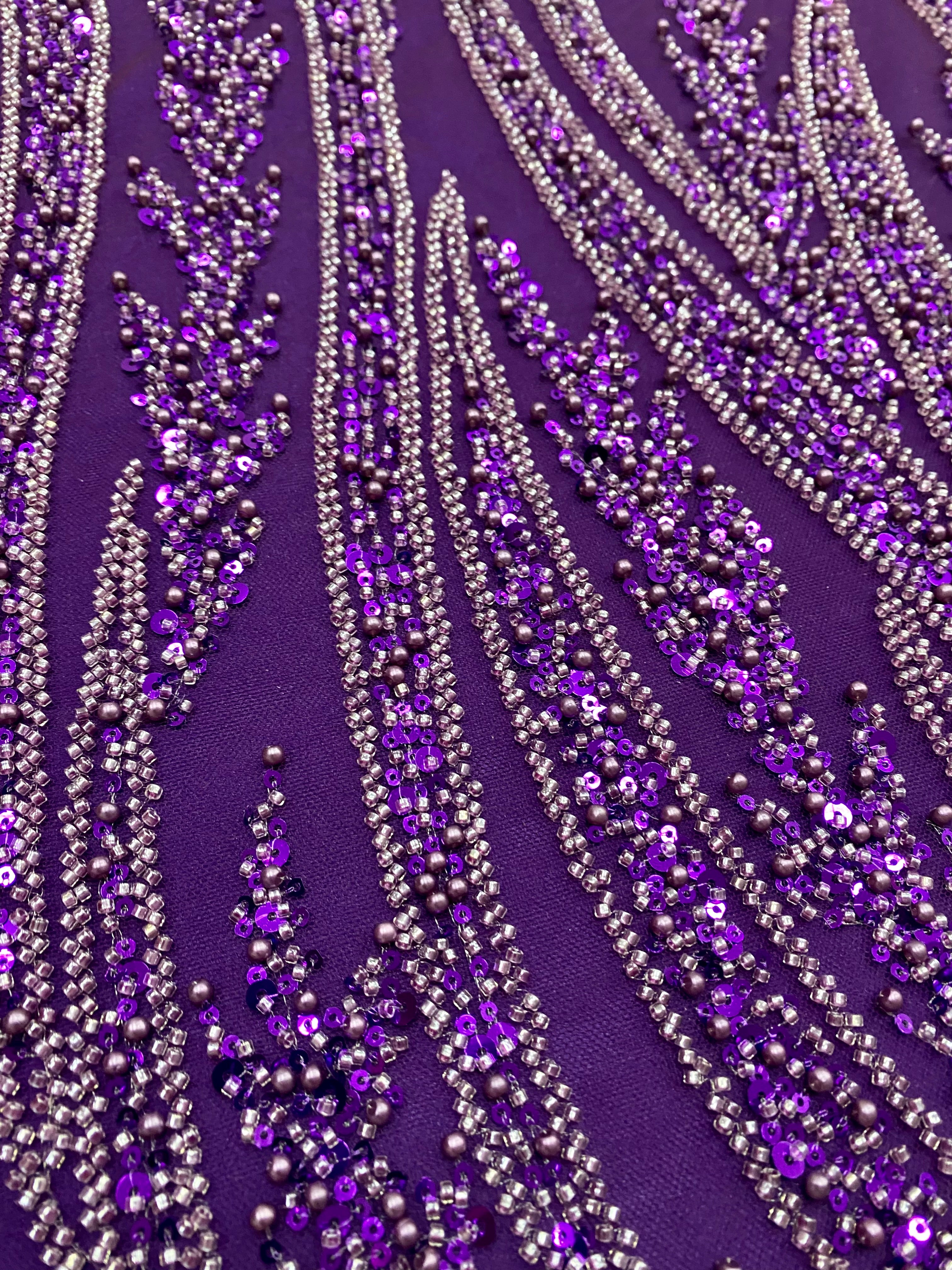 Silver Lace with Linear Pattern, with Pearls and Sequins