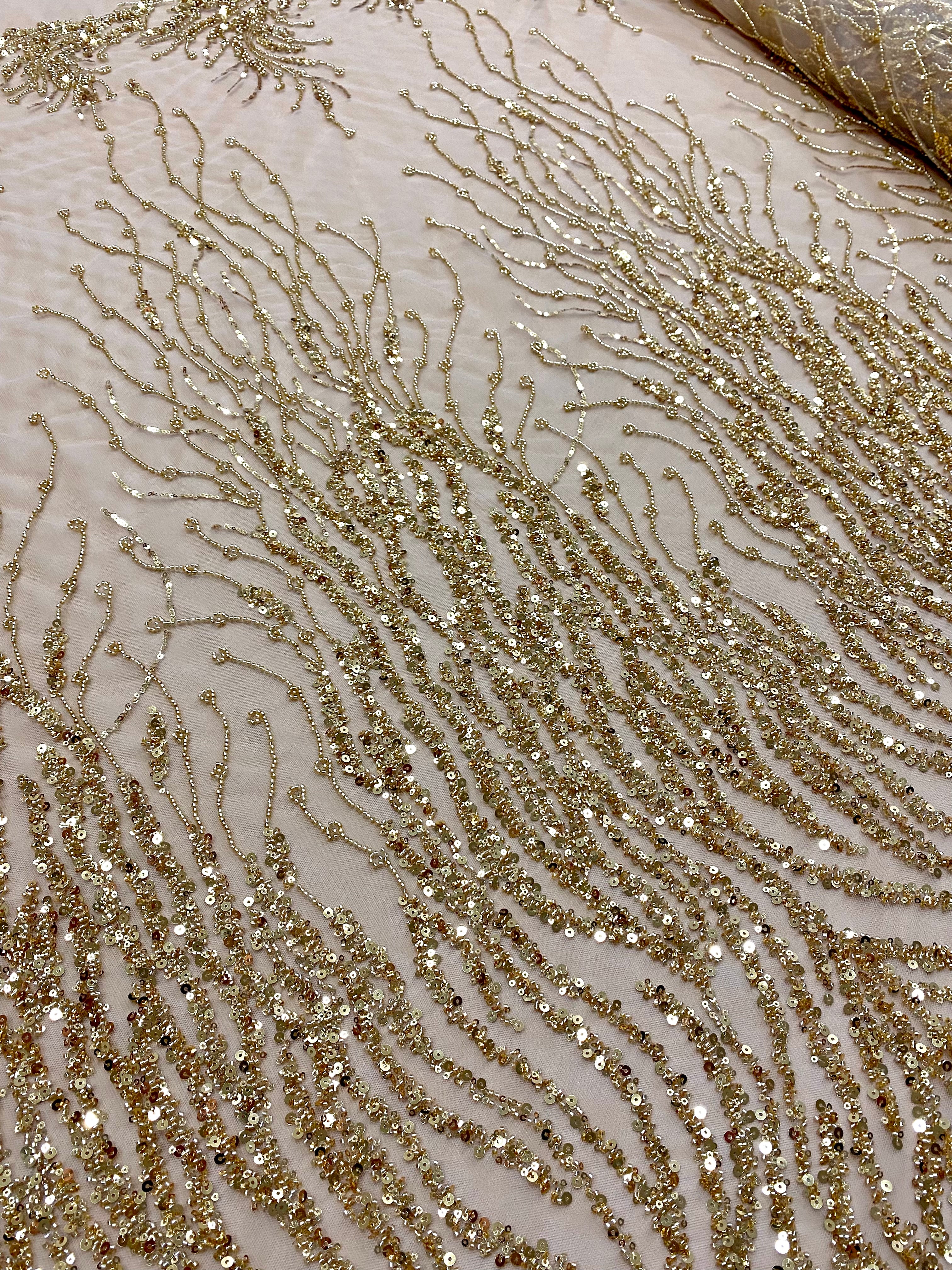 Silver Lace with Linear Pattern, with Pearls and Sequins