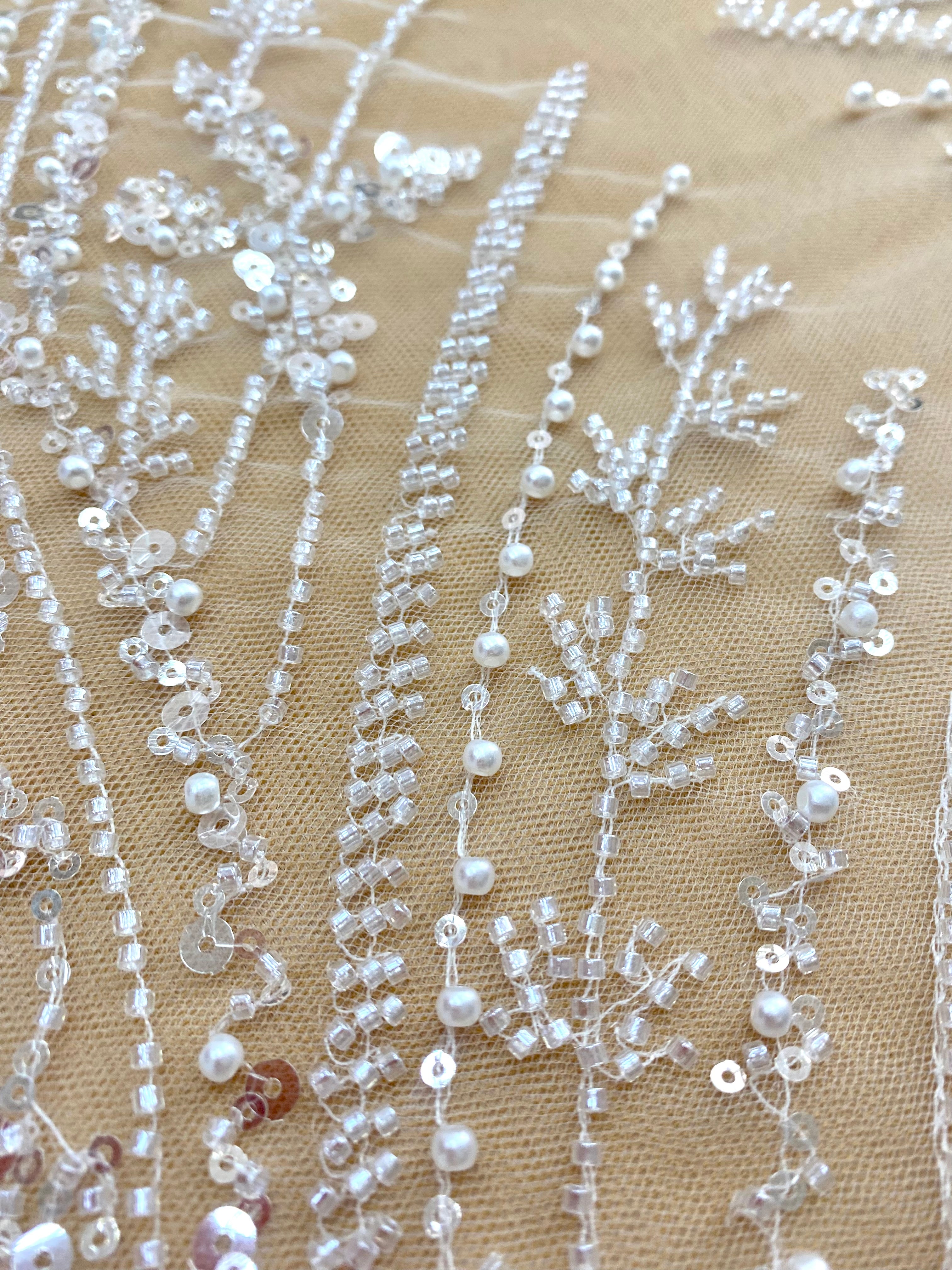Silver Lace with Linear Pattern, with Pearls and Sequins