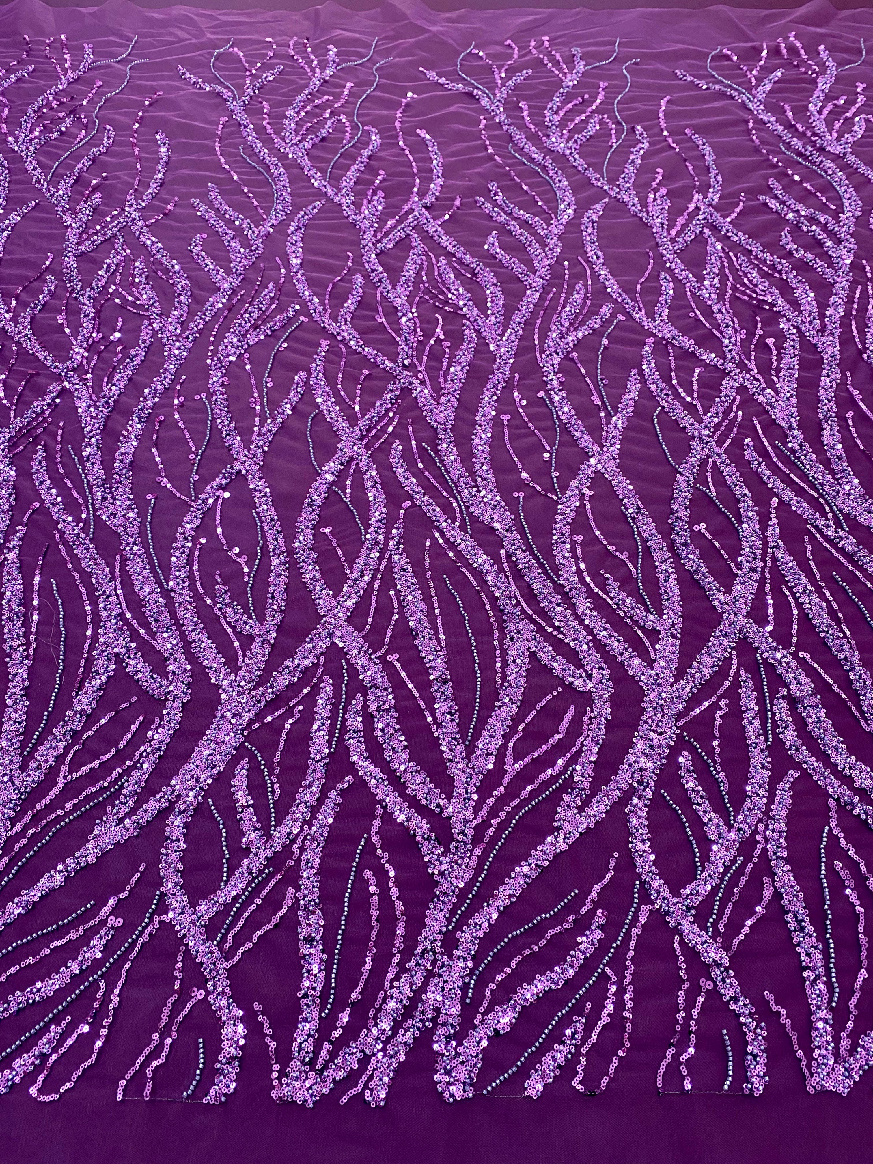Dark Purple Couture Lace with Strings, Beads and Sequins 
