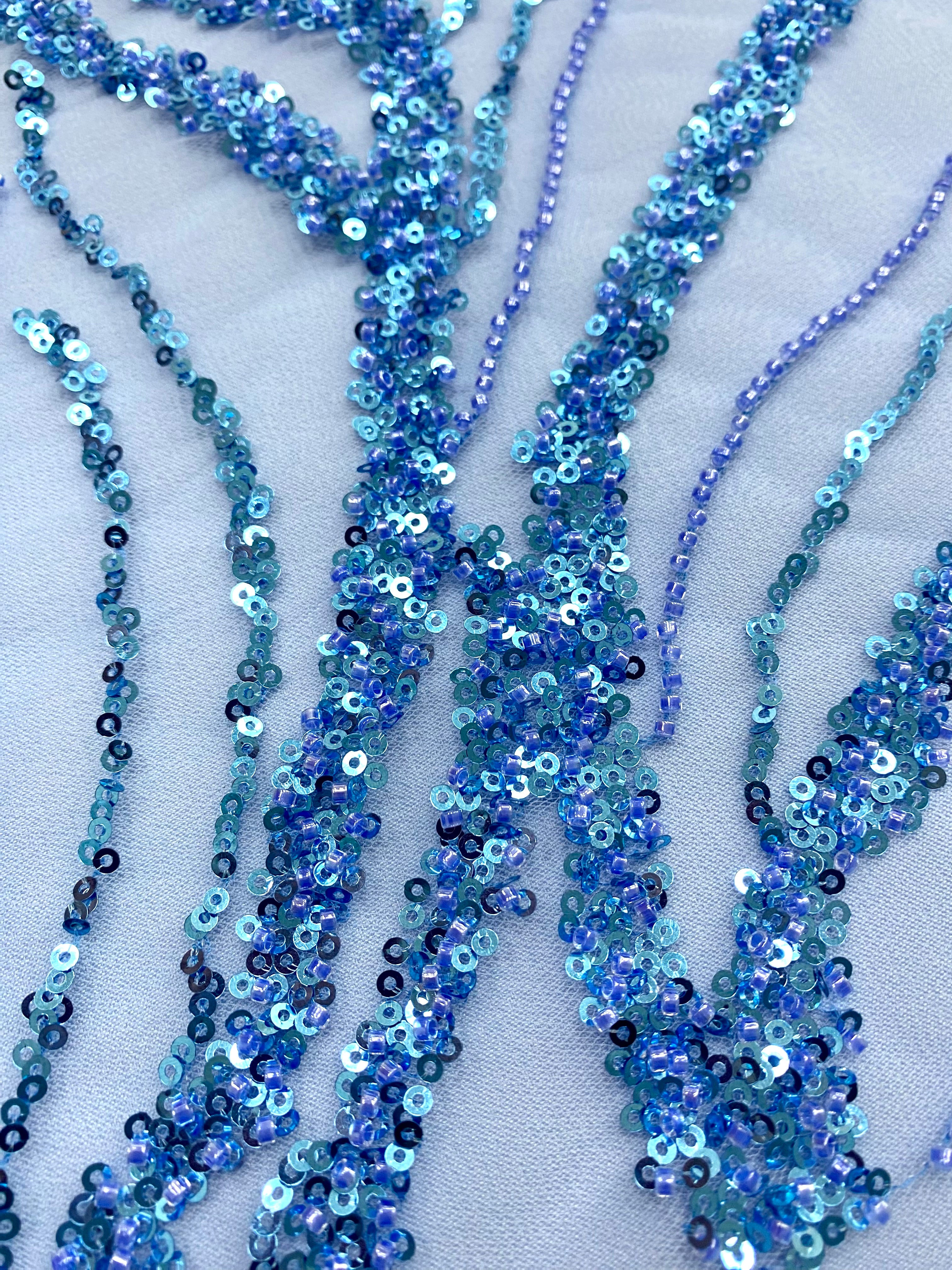 Silver Lace with Strings, Beads and Sequins