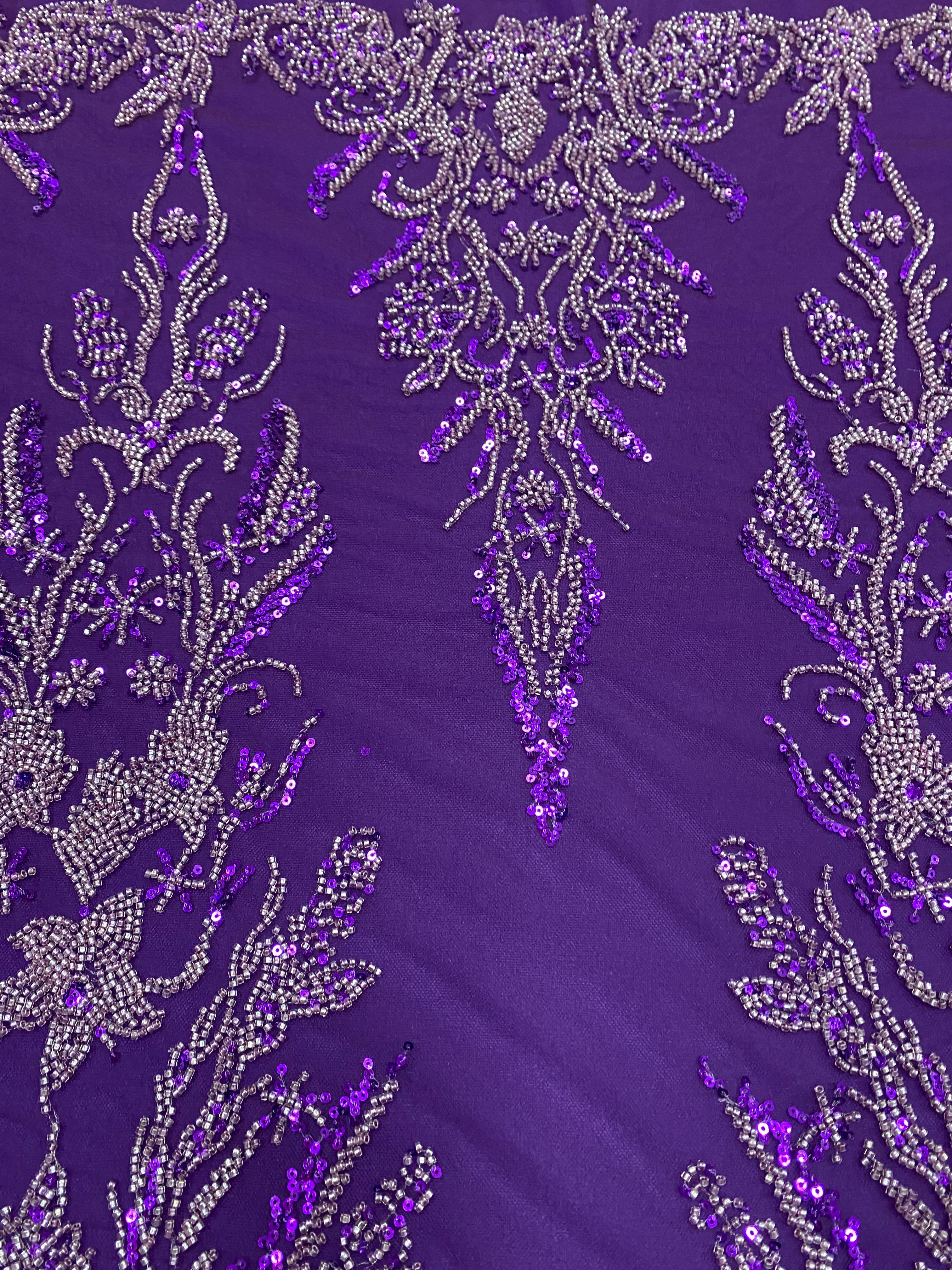 Silver Lace with Linear Pattern, with Pearls and Sequins