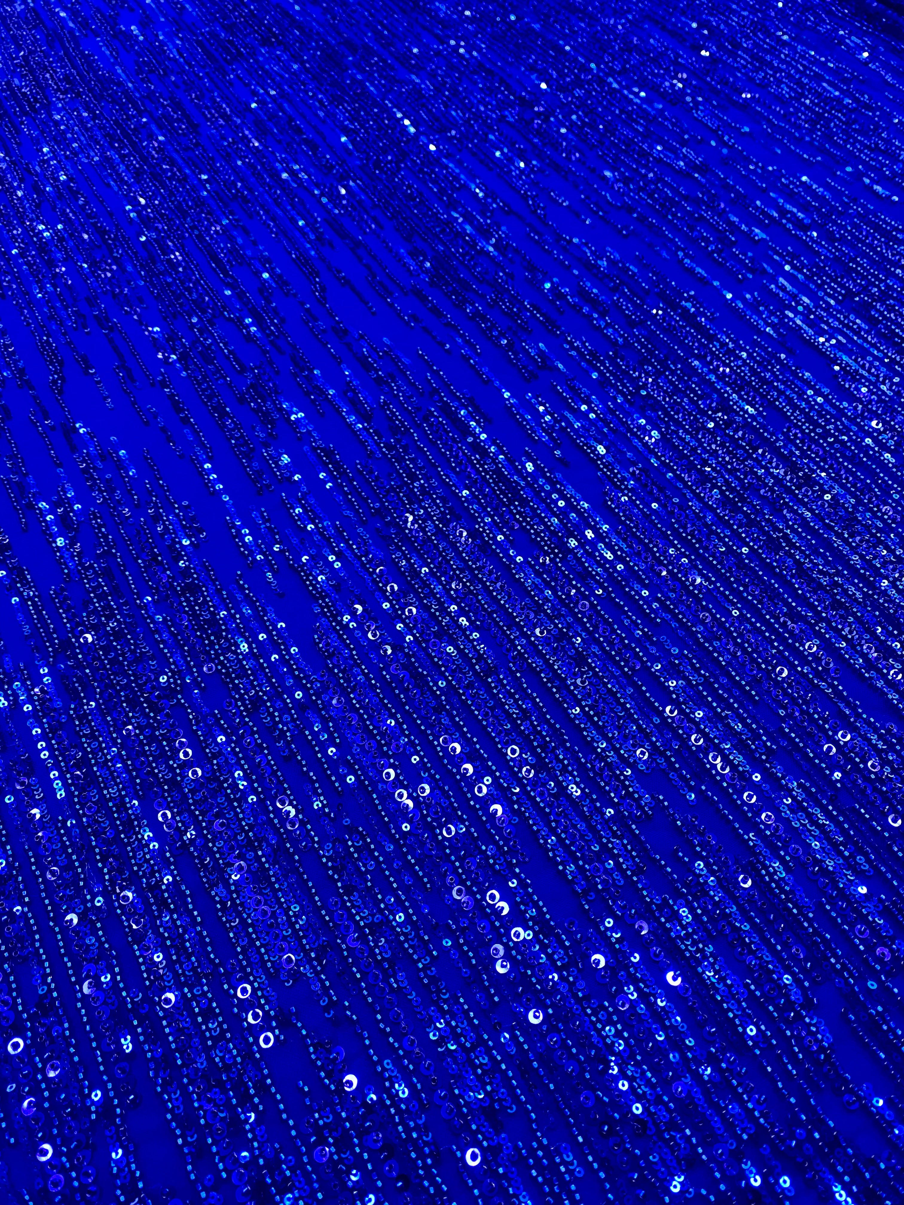 Royal Blue Couture Lace with Linear Pattern, Beads and Sequins
