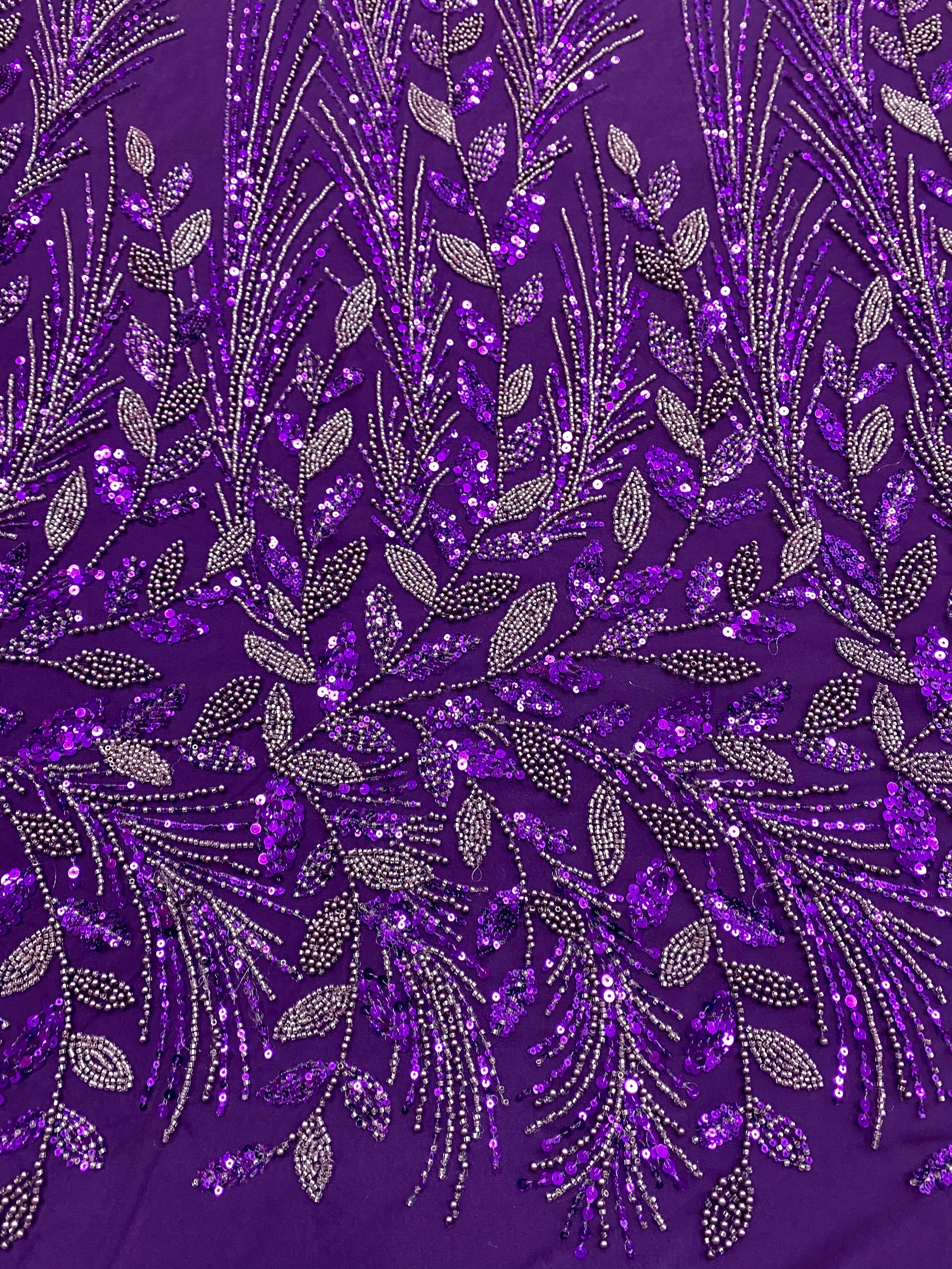 Silver Lace with Linear Pattern, with Pearls and Sequins