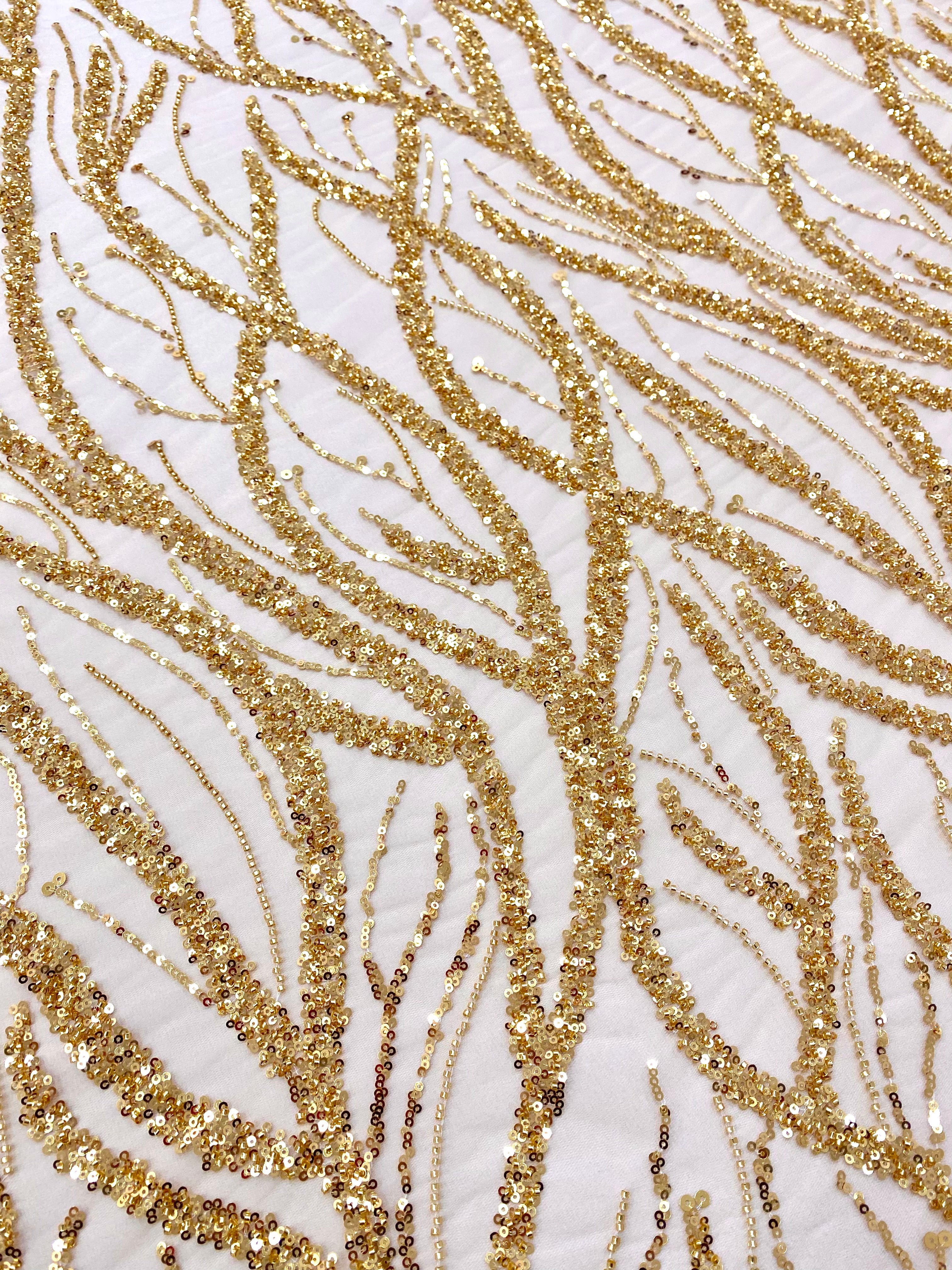 Golden Couture Lace with Strings, Beads and Sequins