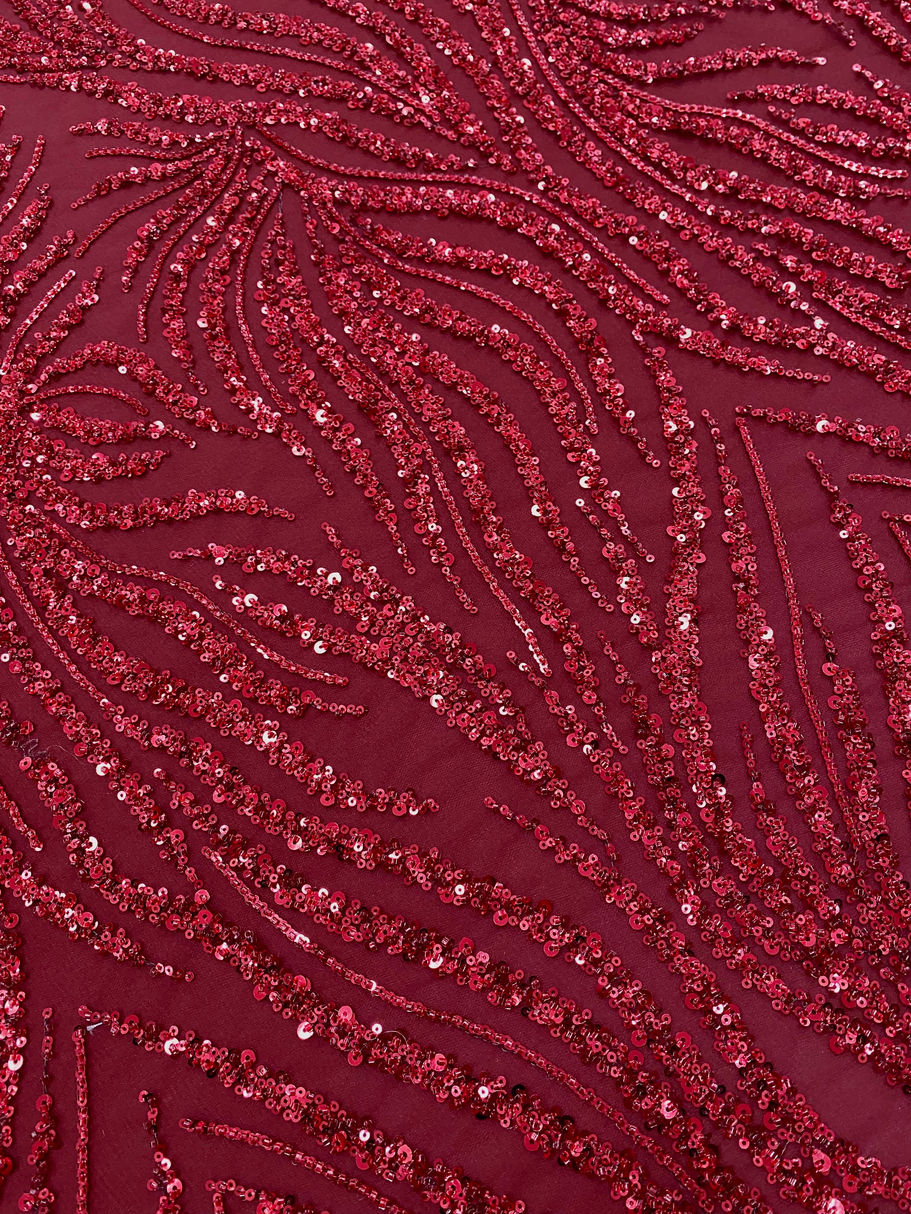Bordeaux Couture Lace with Strings, Beads and Sequins