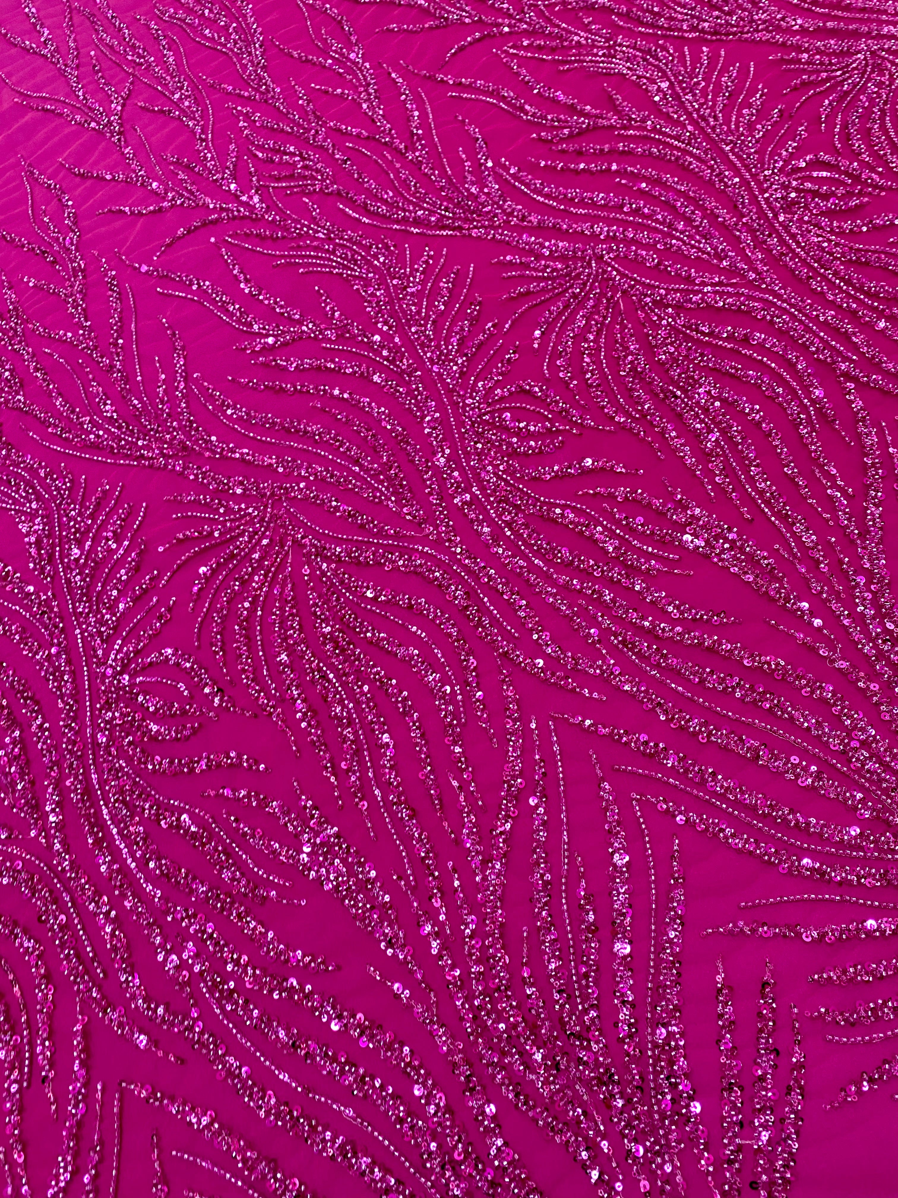 Couture Fuchsia Lace with Strings, Beads and Sequins