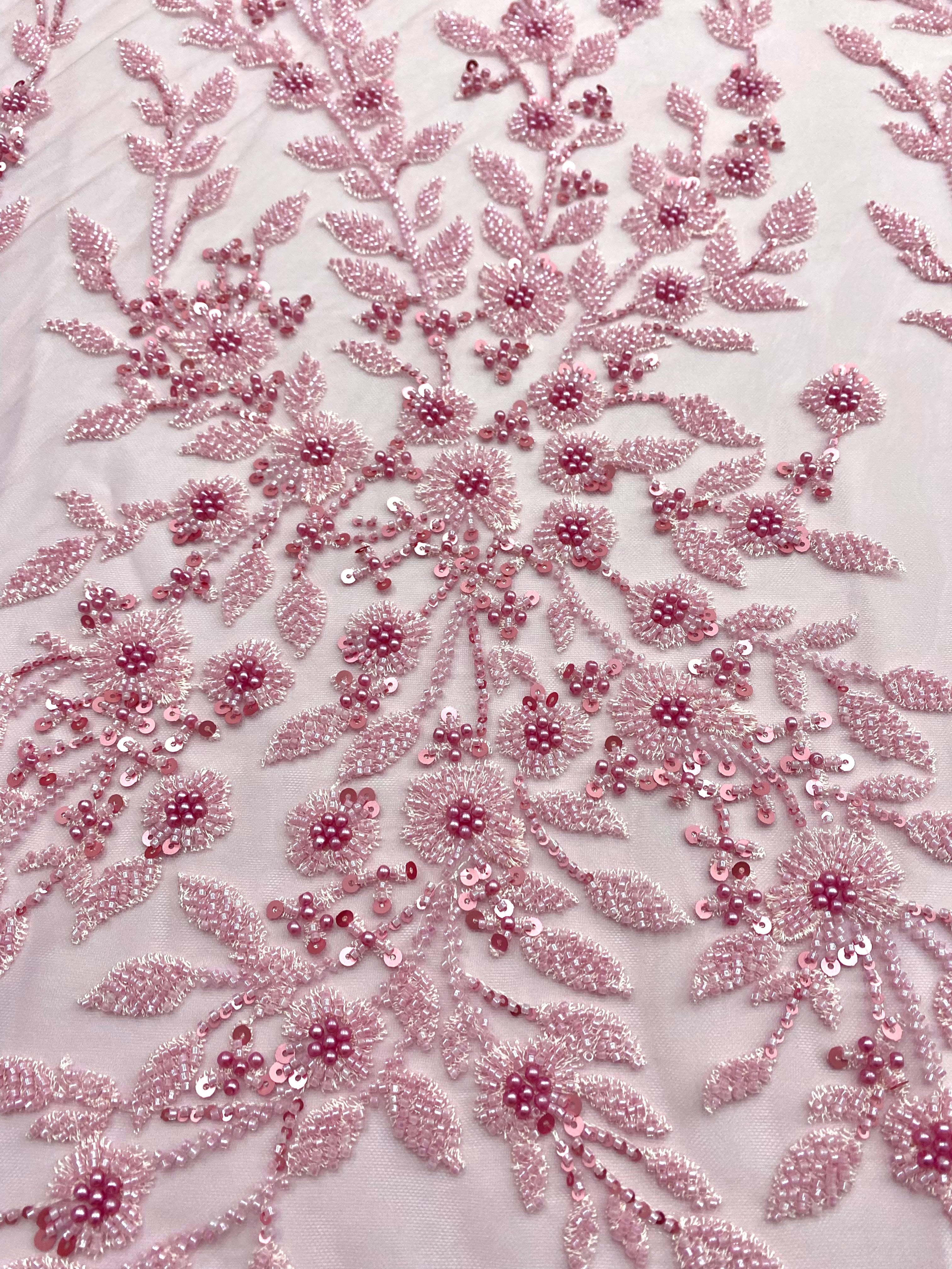 Silver Lace with Linear Pattern, with Pearls and Sequins