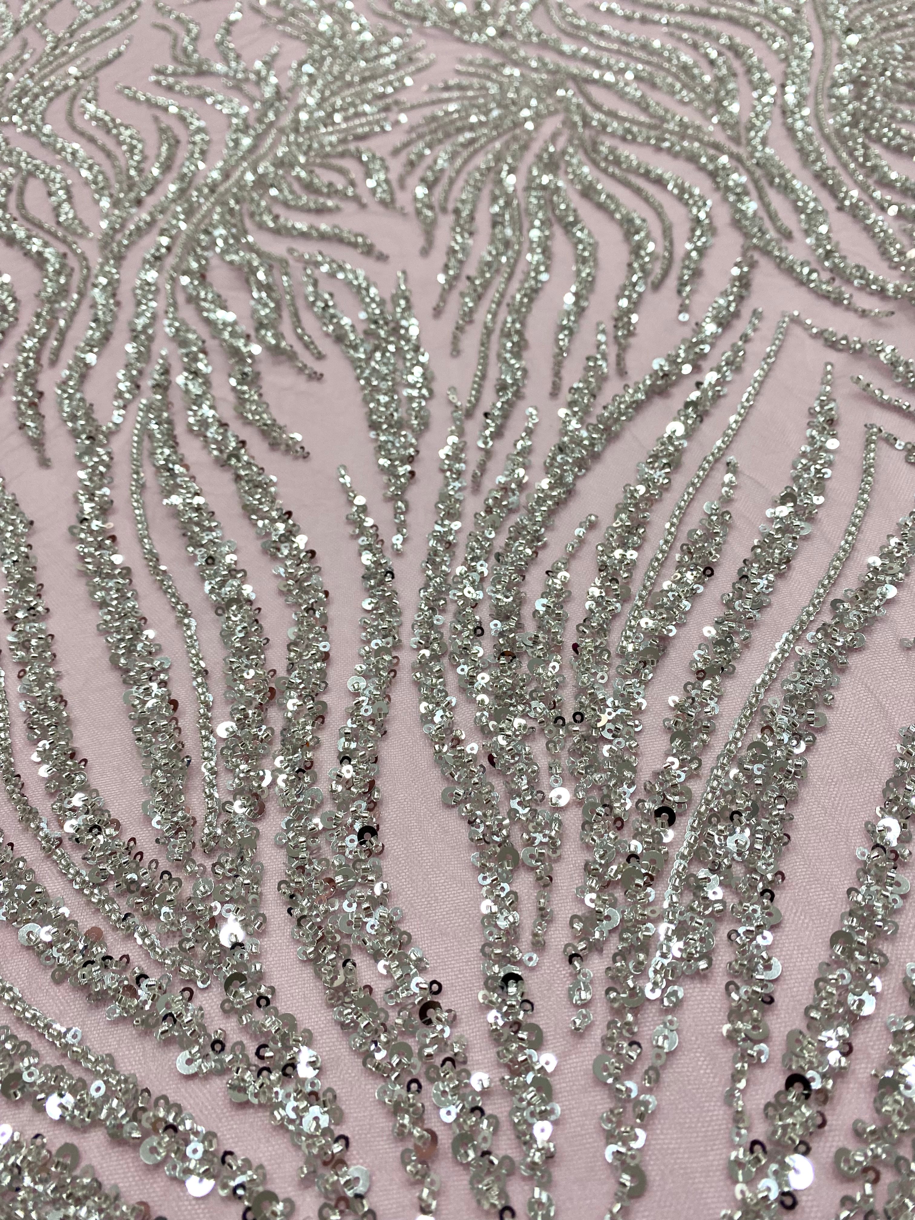 Silver Lace with Strings, Beads and Sequins