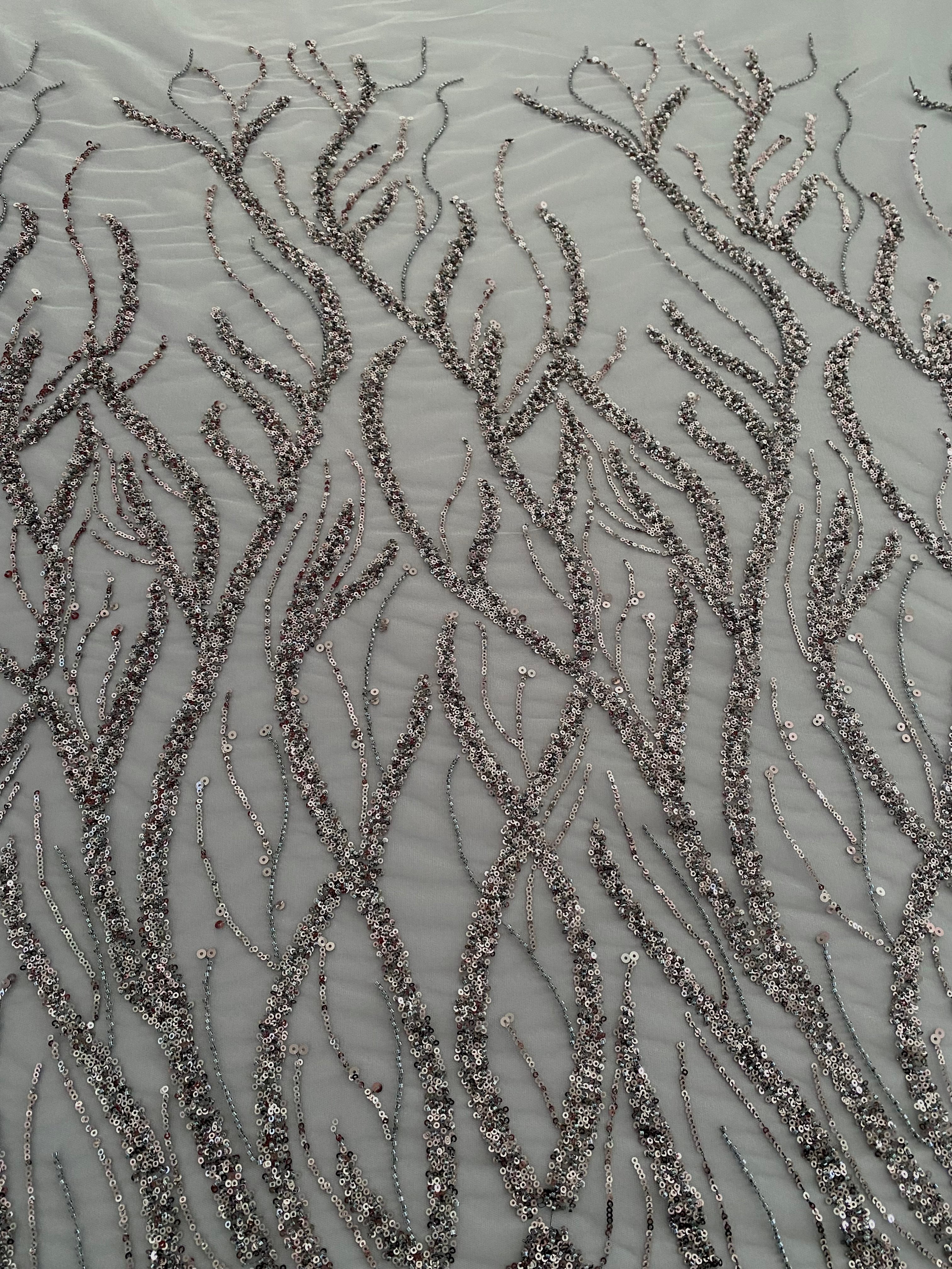 Anthracite Grey Couture Lace with Strings, Beads and Sequins
