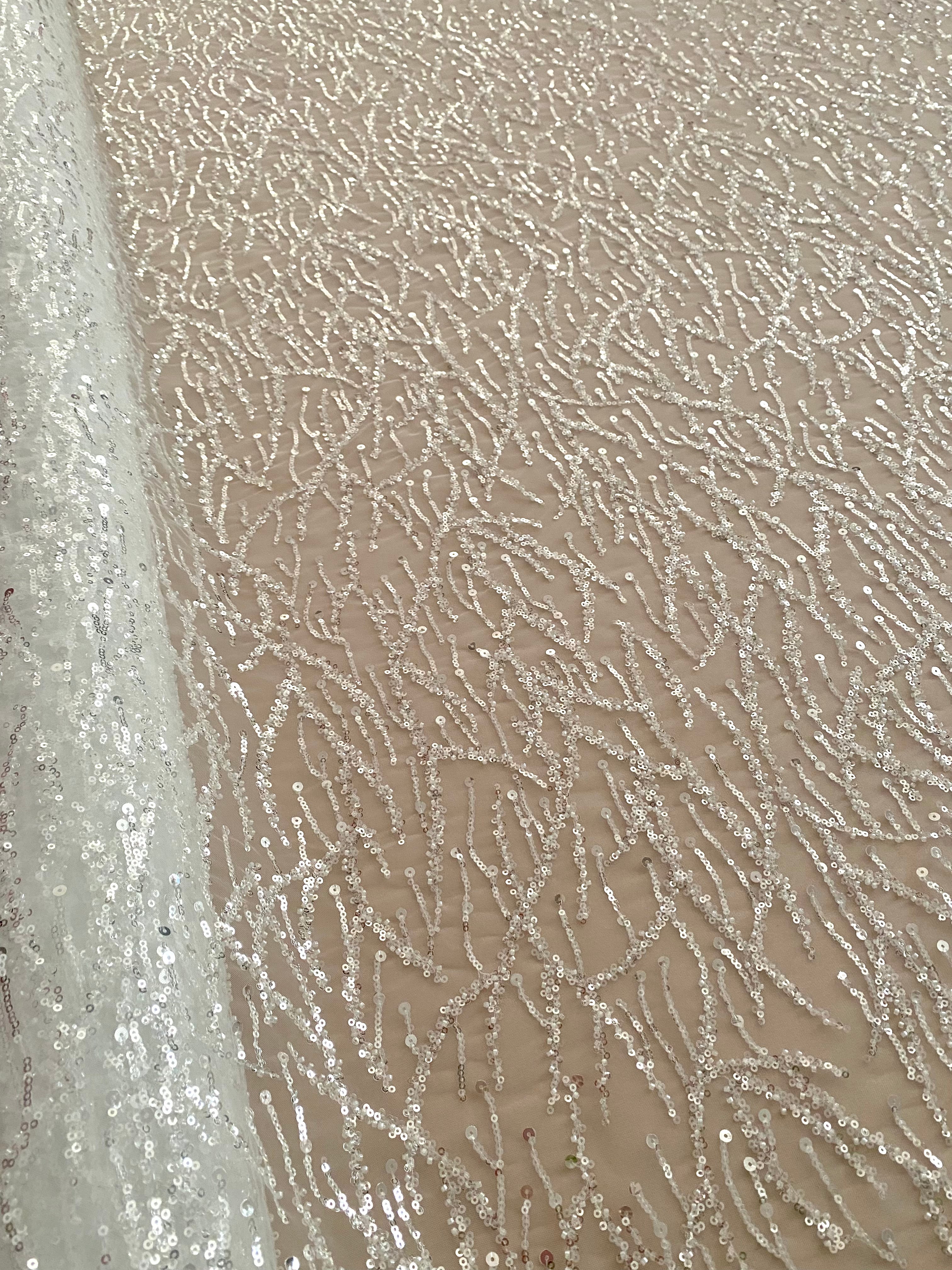 Silver Lace with Linear Pattern, with Pearls and Sequins