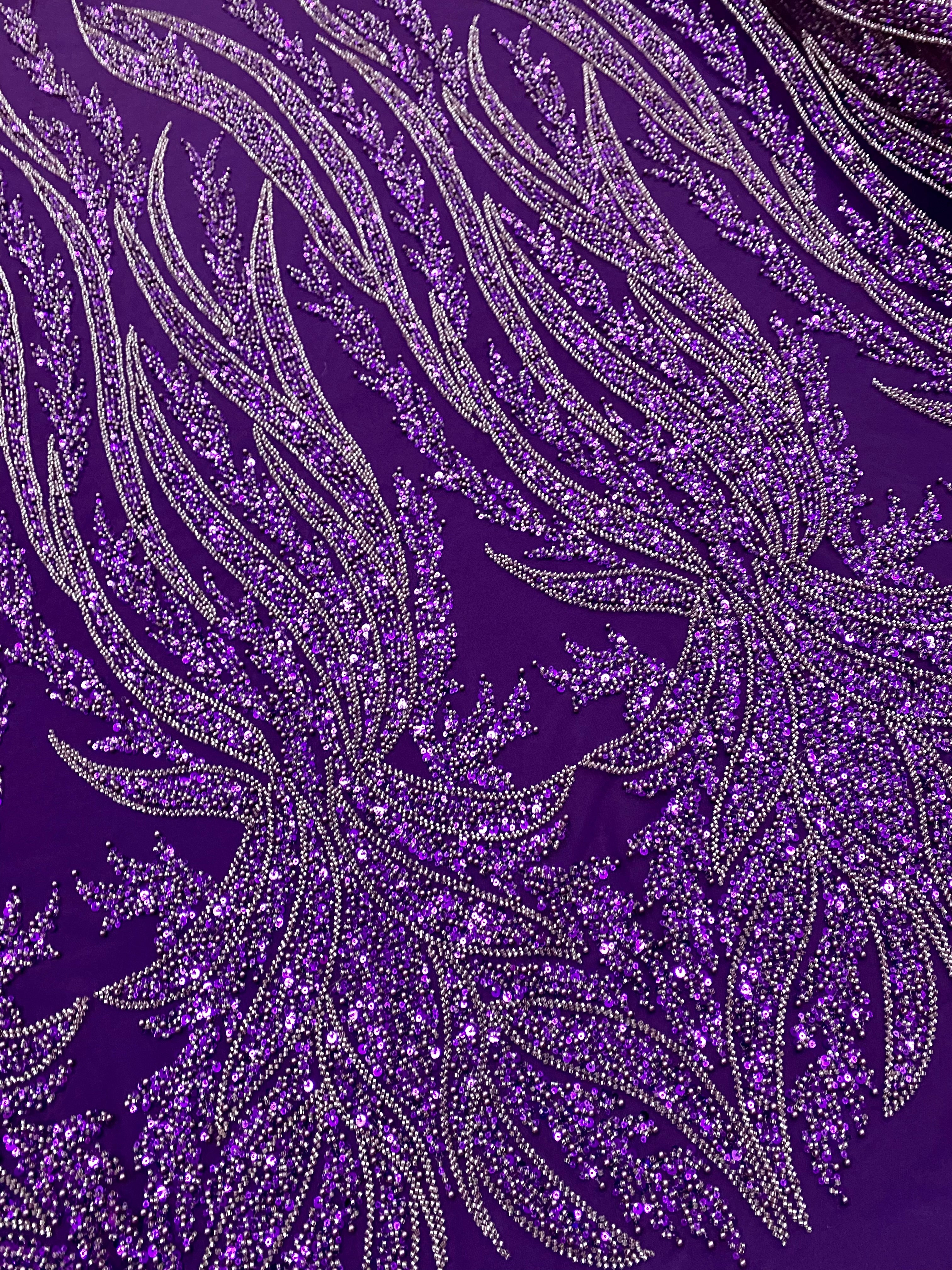 Silver Lace with Linear Pattern, with Pearls and Sequins