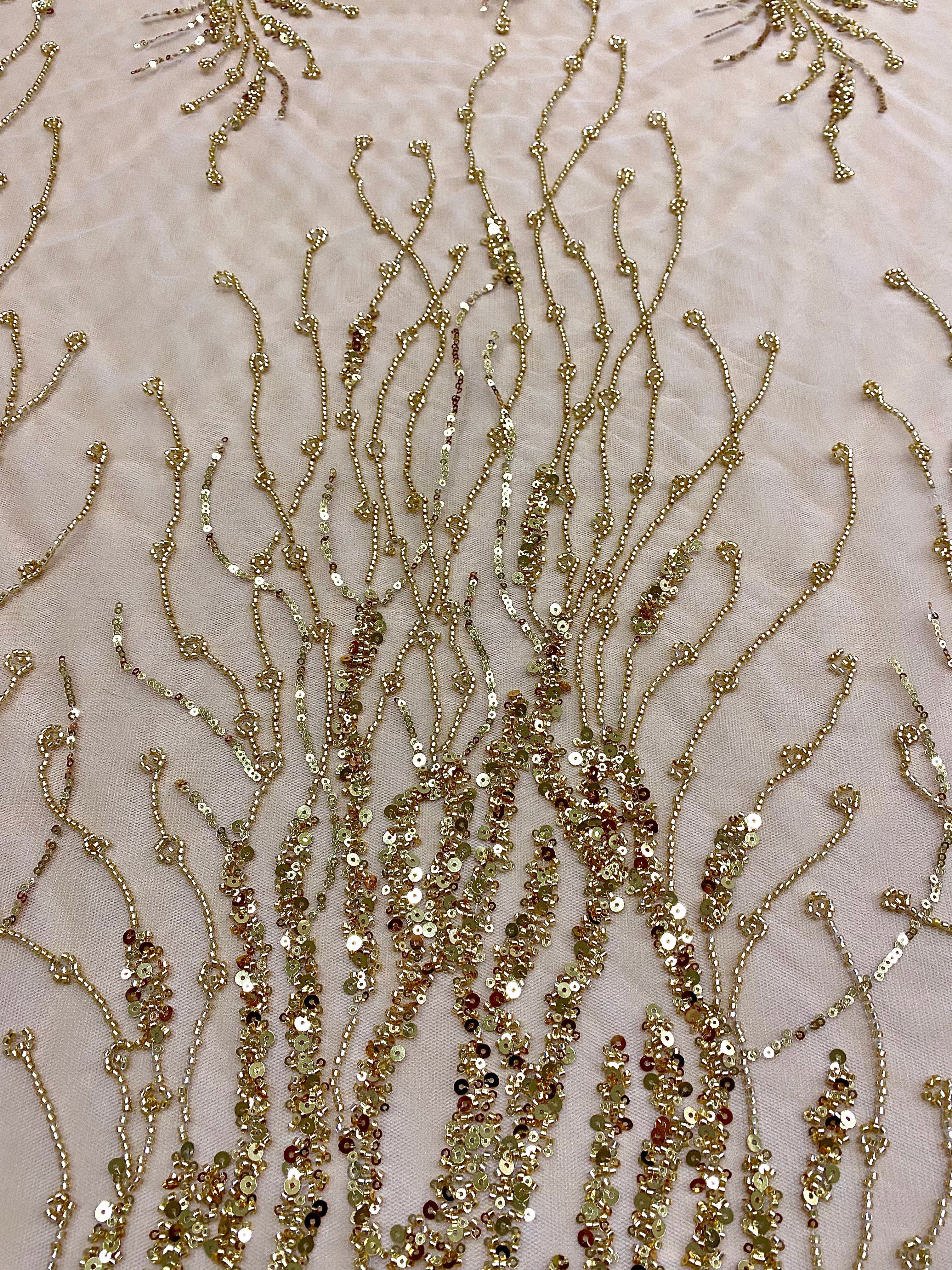 Silver Lace with Linear Pattern, with Pearls and Sequins