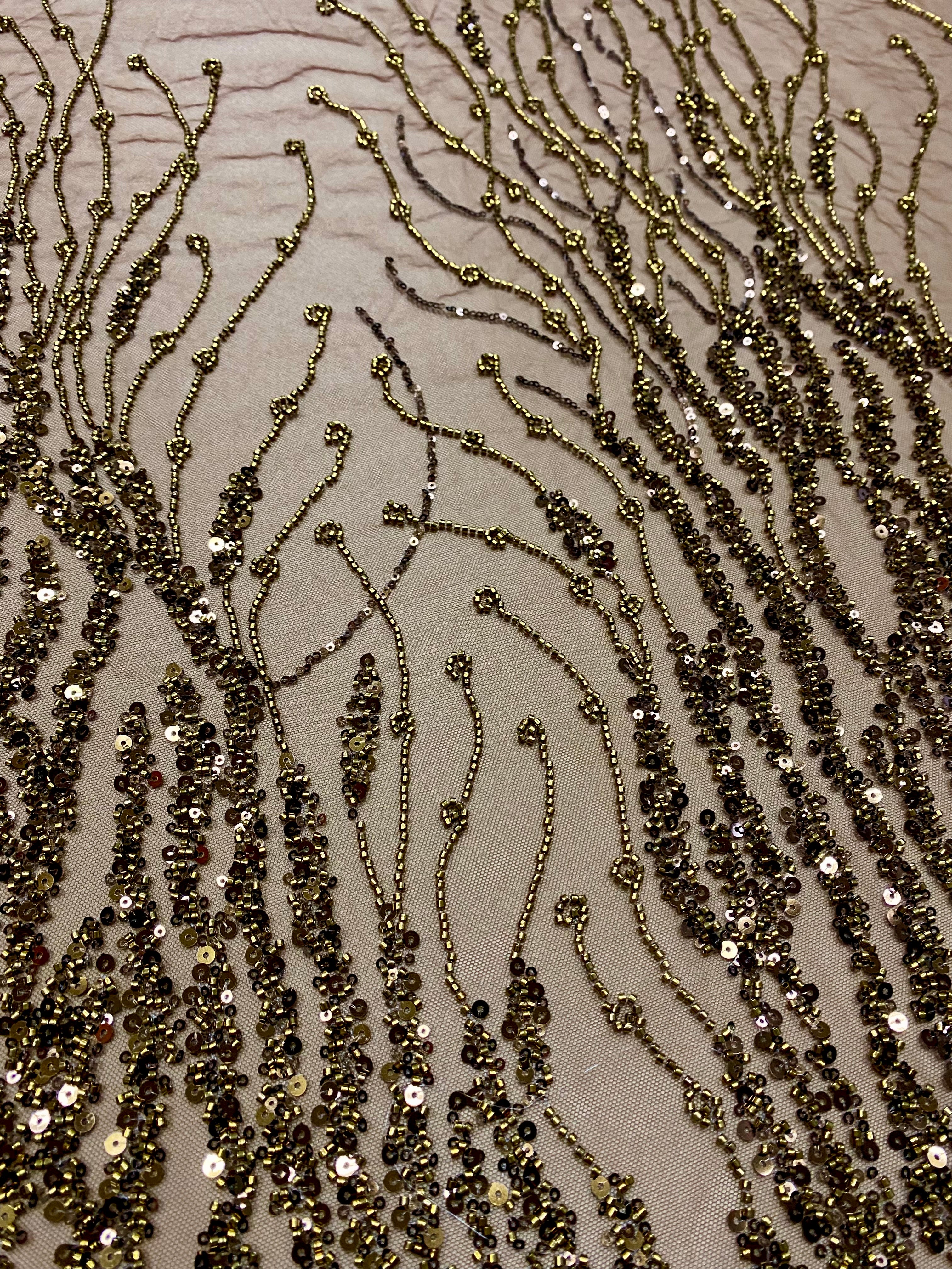 Silver Lace with Linear Pattern, with Pearls and Sequins