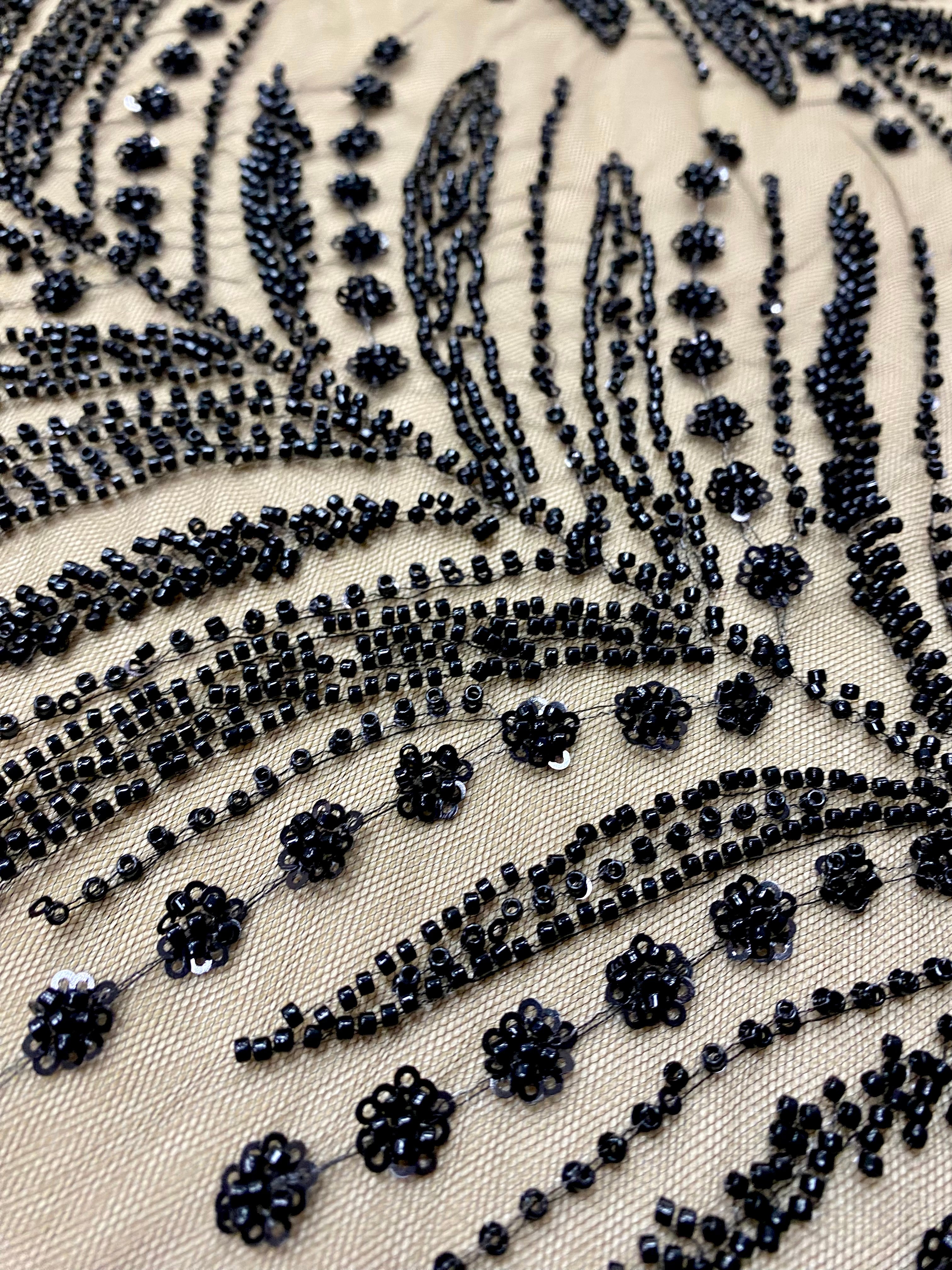 Dantela Couture Neagra cu Crengi, cu Margele si Paiete
