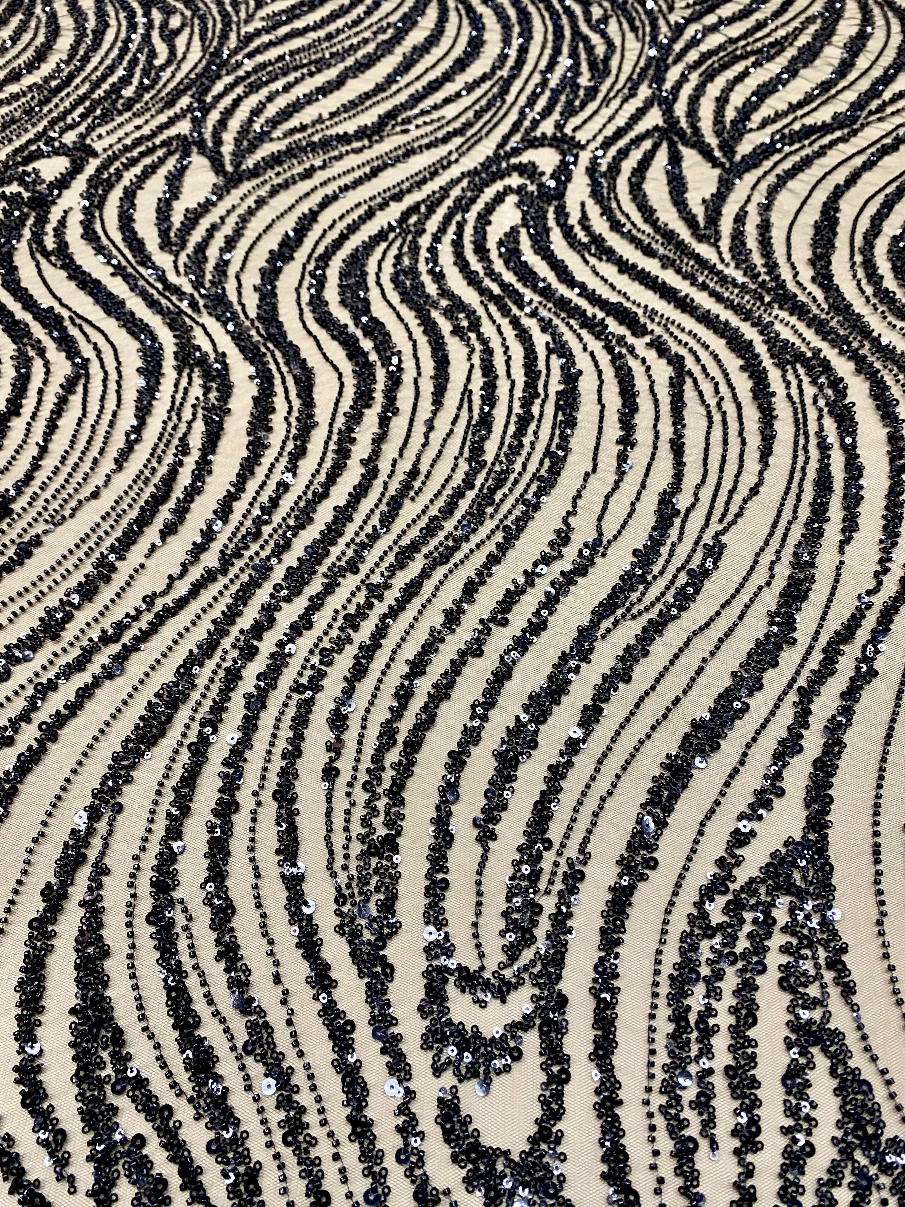 Silver Lace with Linear Pattern, with Pearls and Sequins