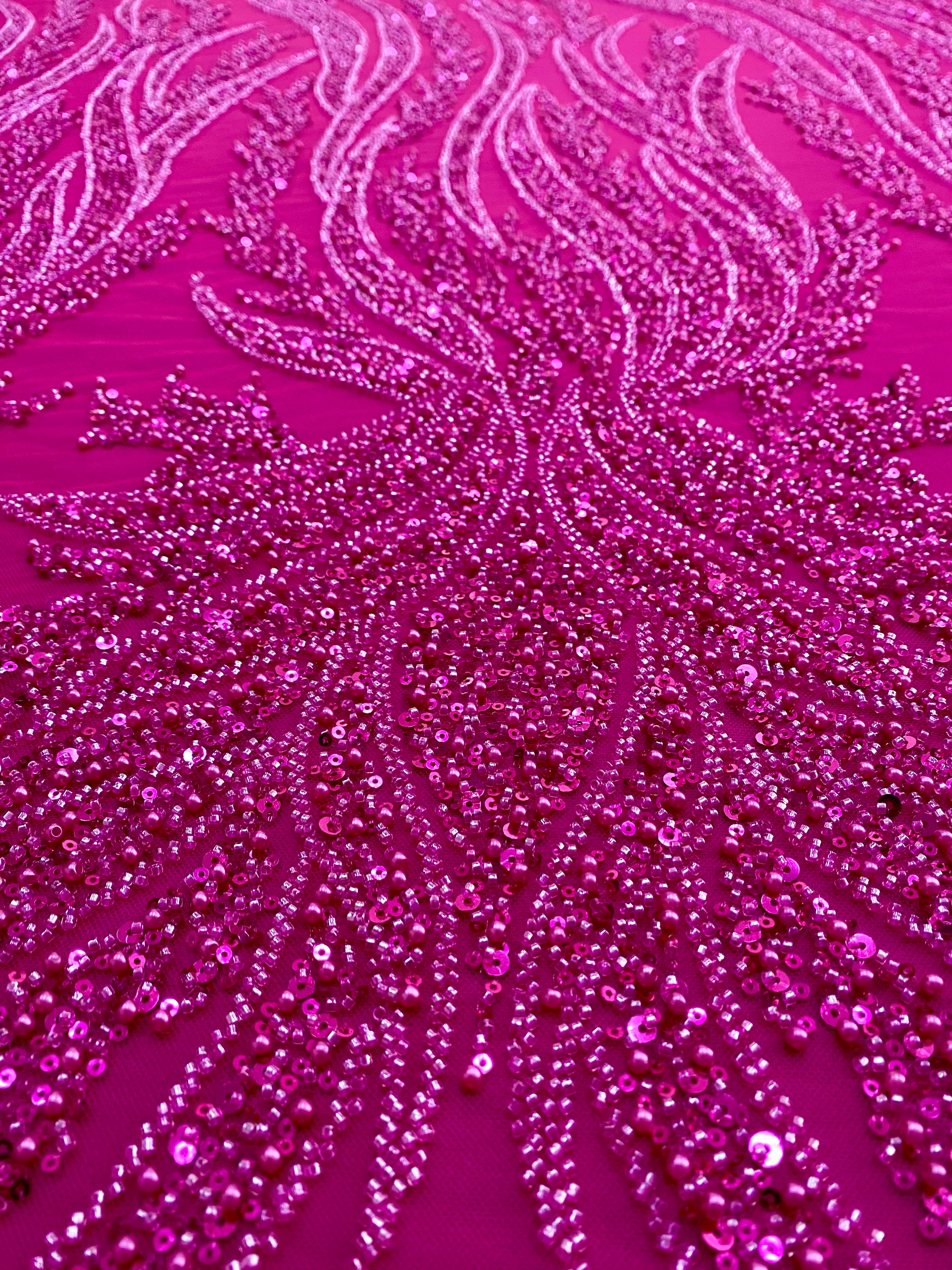 Silver Lace with Linear Pattern, with Pearls and Sequins