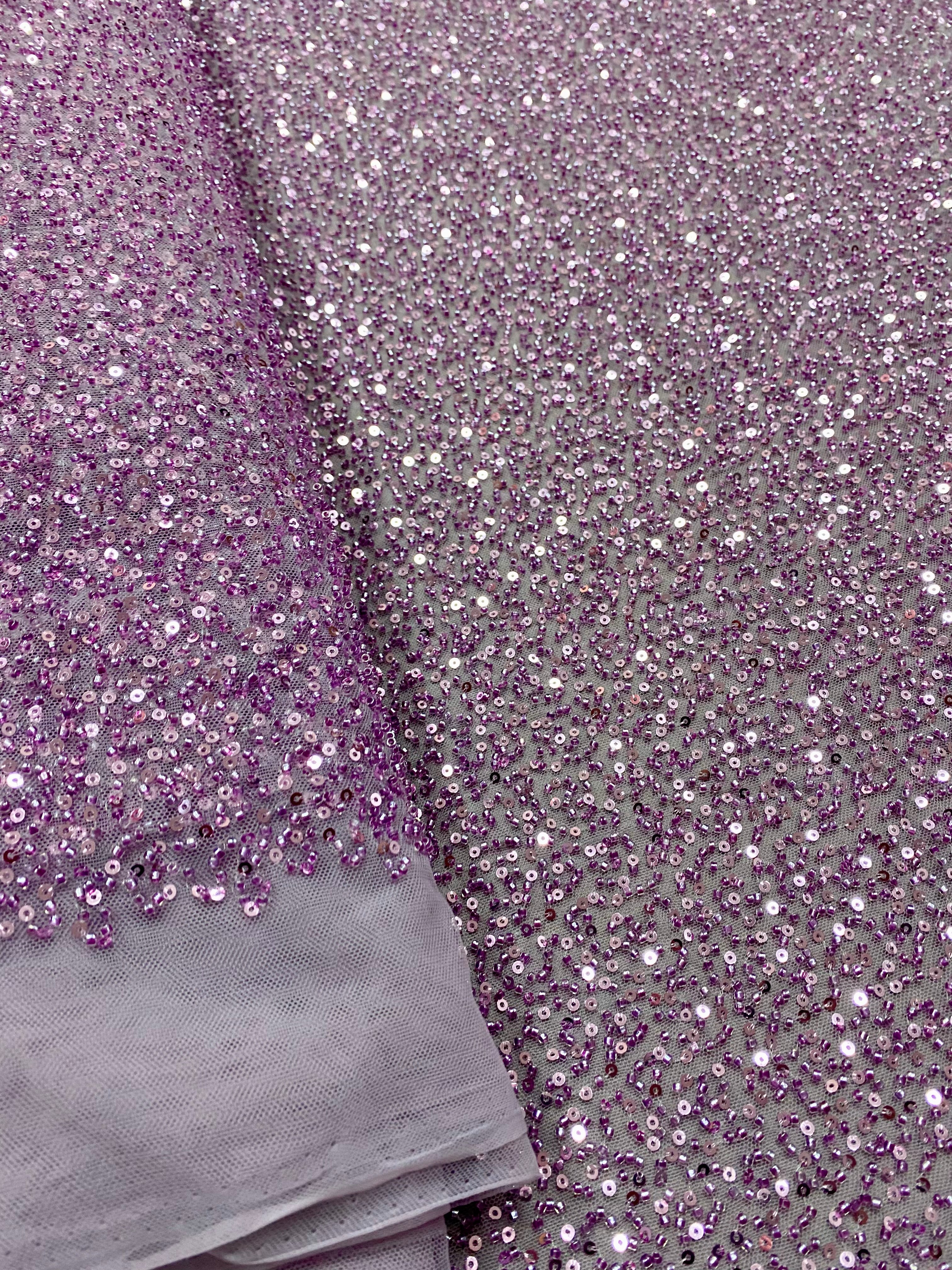 Dantela Couture Lavanda Pudrata cu Model General, cu Margele si Paiete