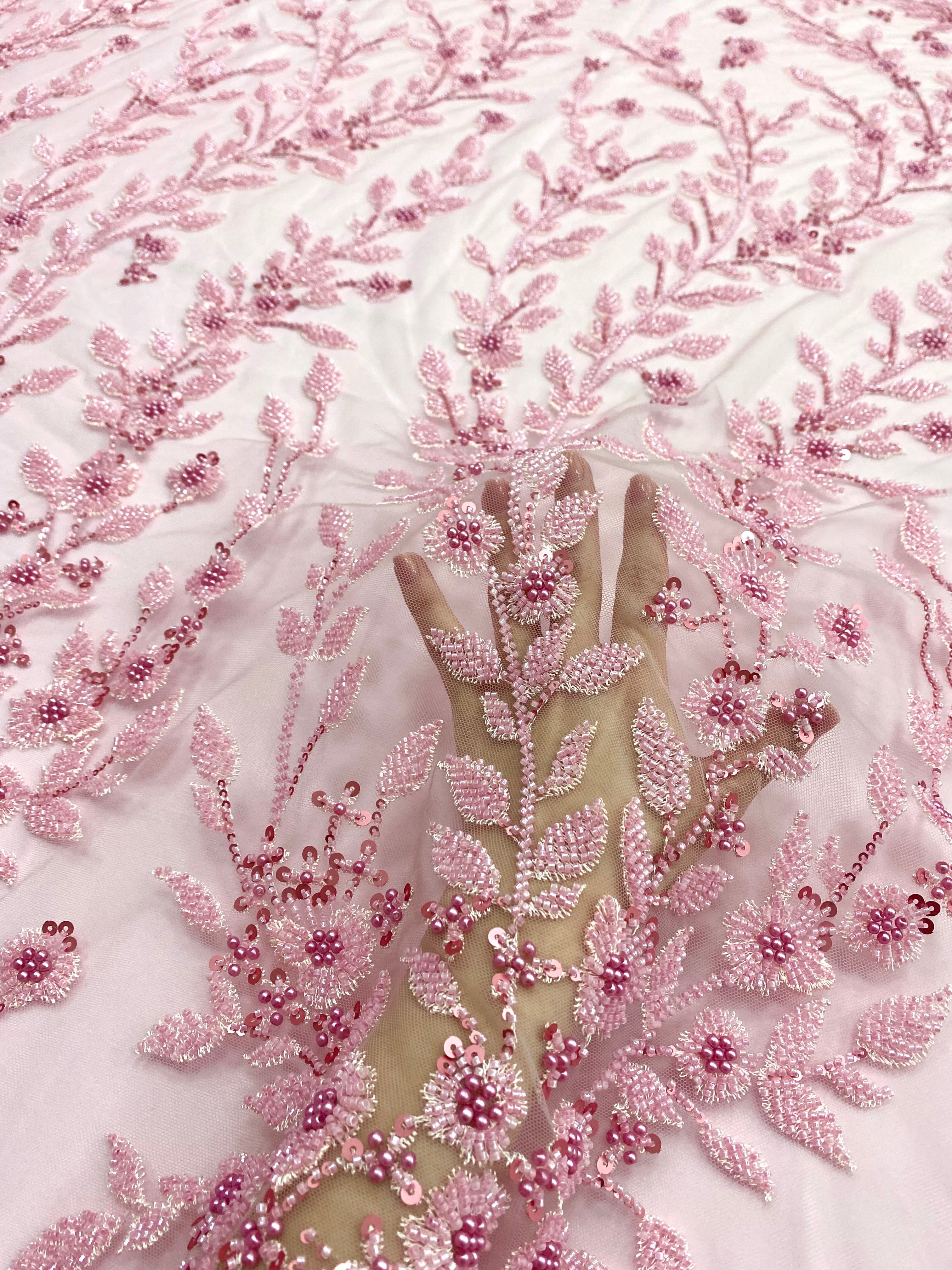 Silver Lace with Linear Pattern, with Pearls and Sequins