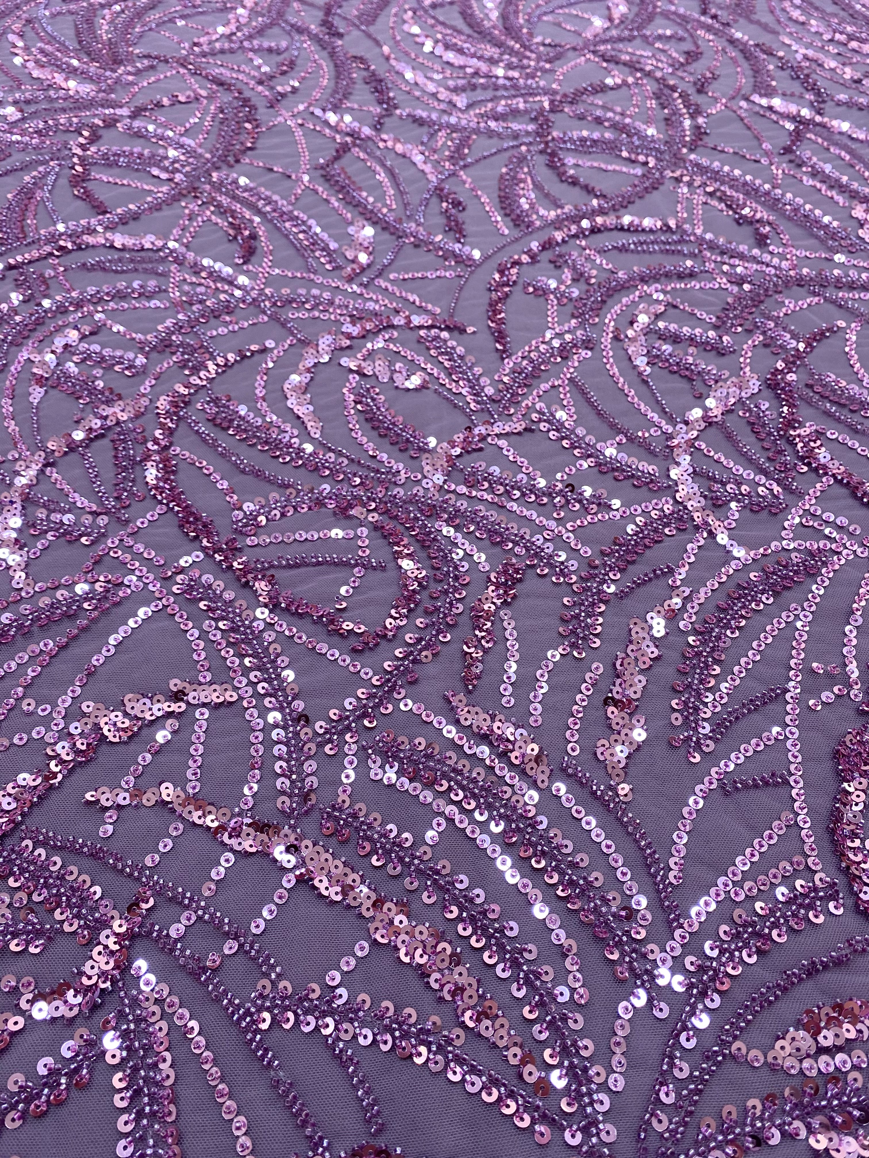 Silver Lace with Linear Pattern, with Pearls and Sequins