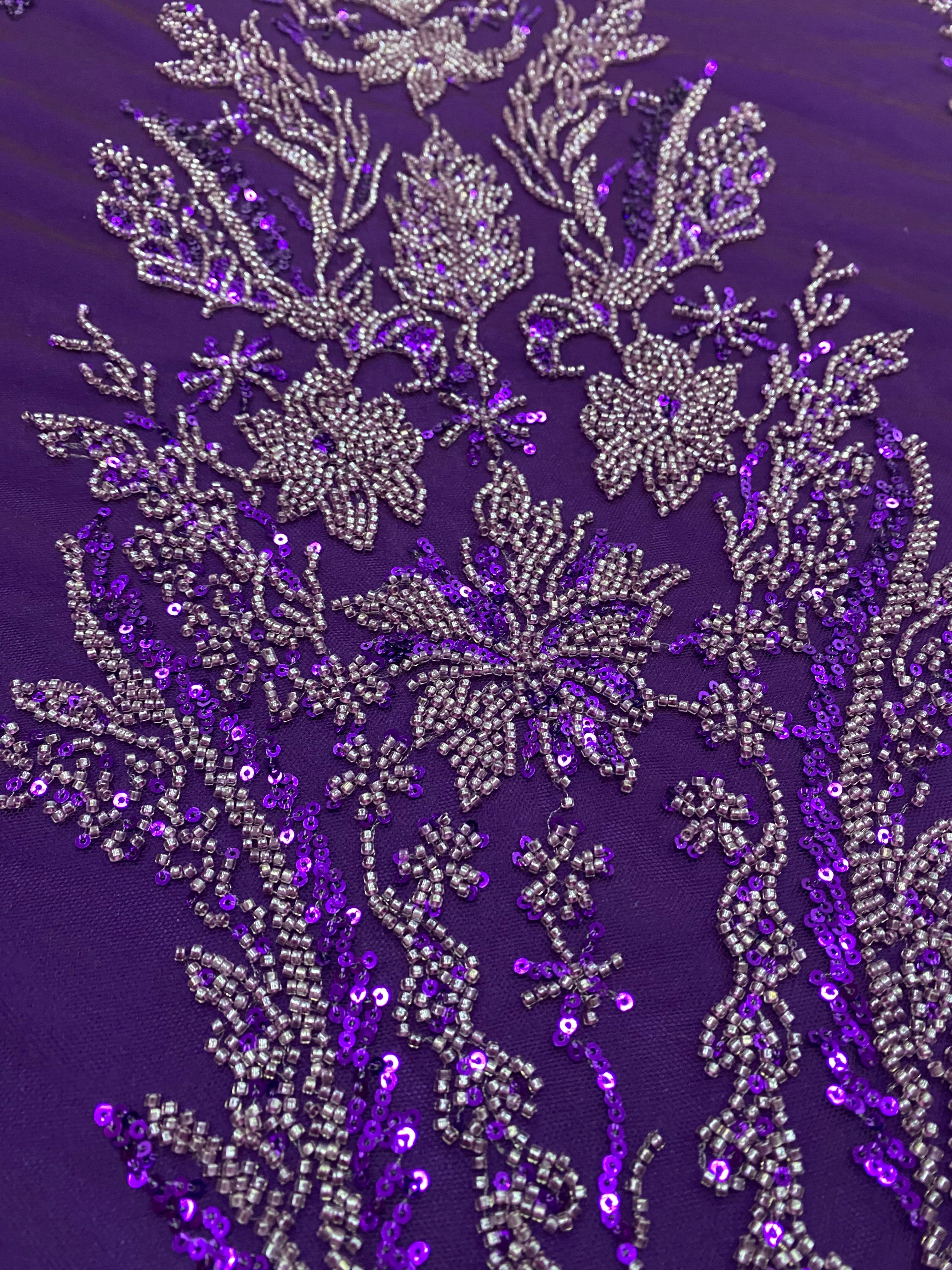 Silver Lace with Linear Pattern, with Pearls and Sequins