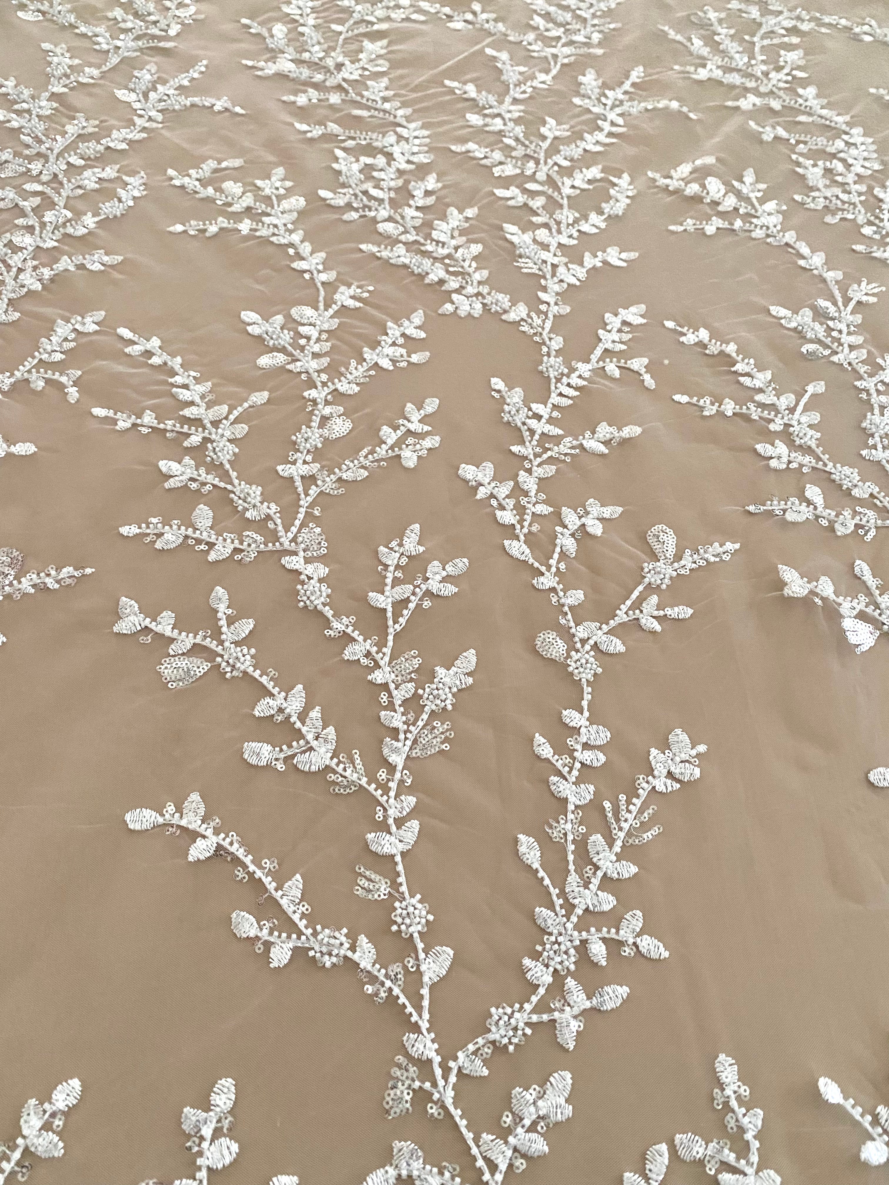 Silver Lace with Linear Pattern, with Pearls and Sequins
