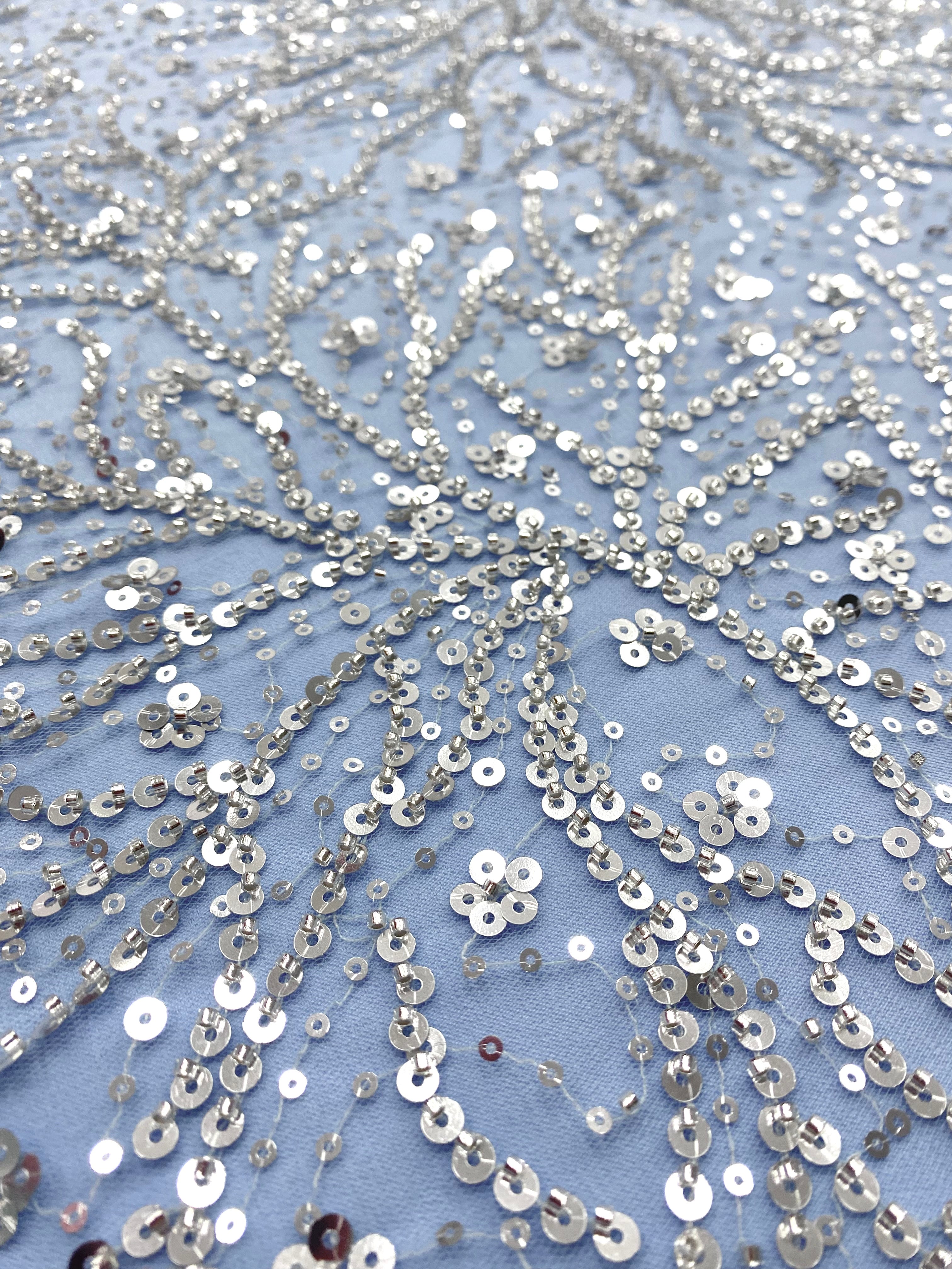 Silver Lace with Strings, Beads and Sequins