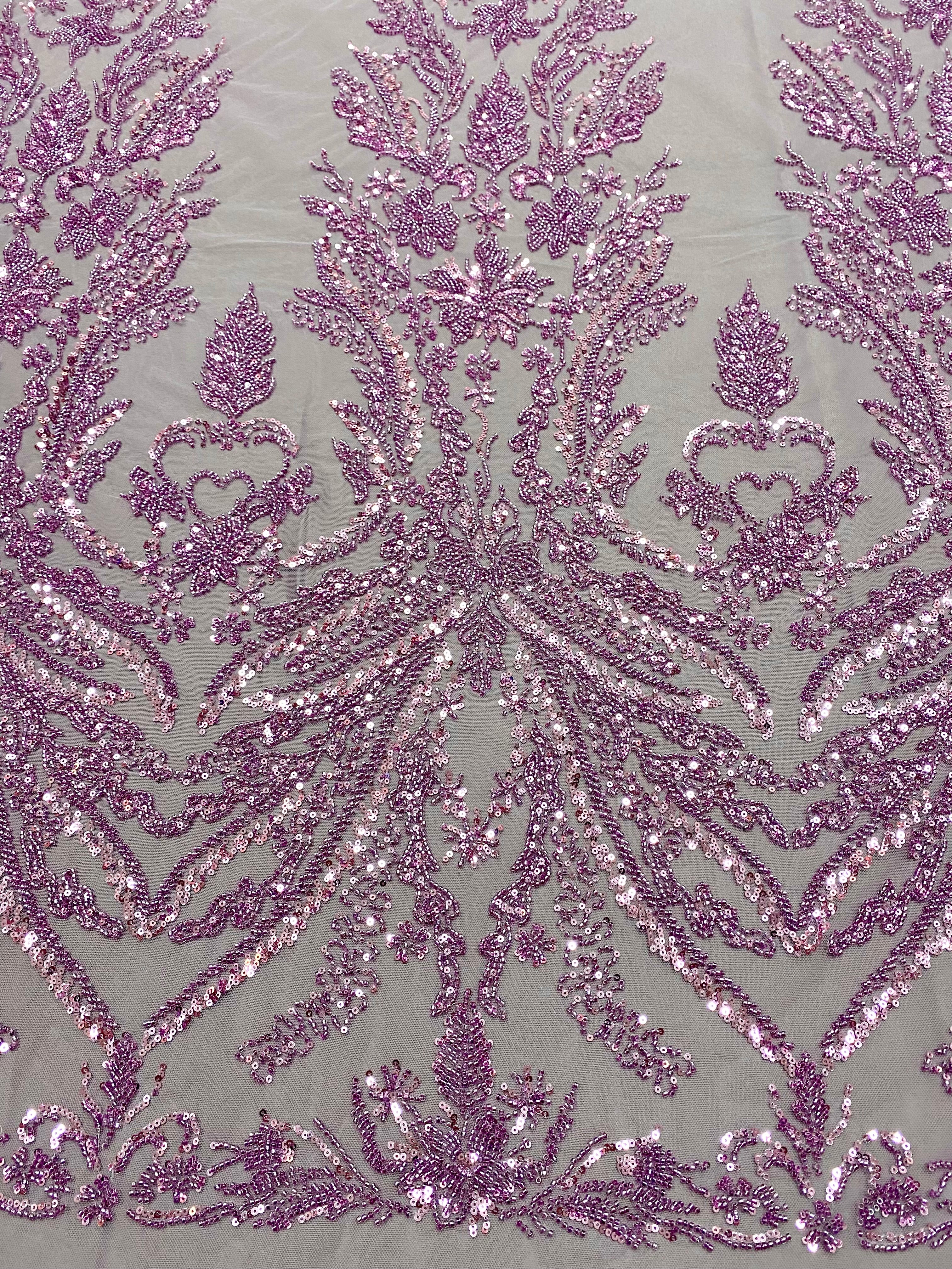 Couture Powder Lace with Floral Pattern, Beads and Sequins