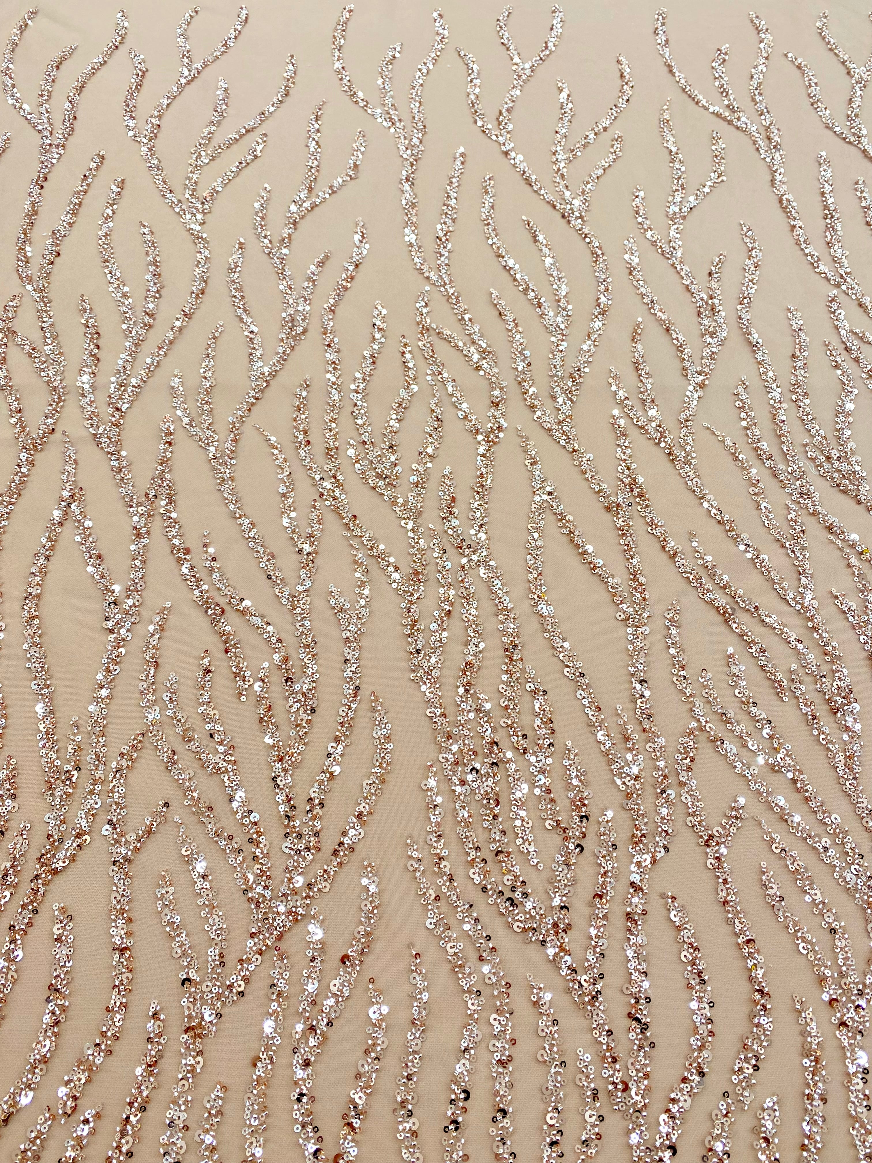Rose Gold Couture Lace with Strings, Beads and Sequins