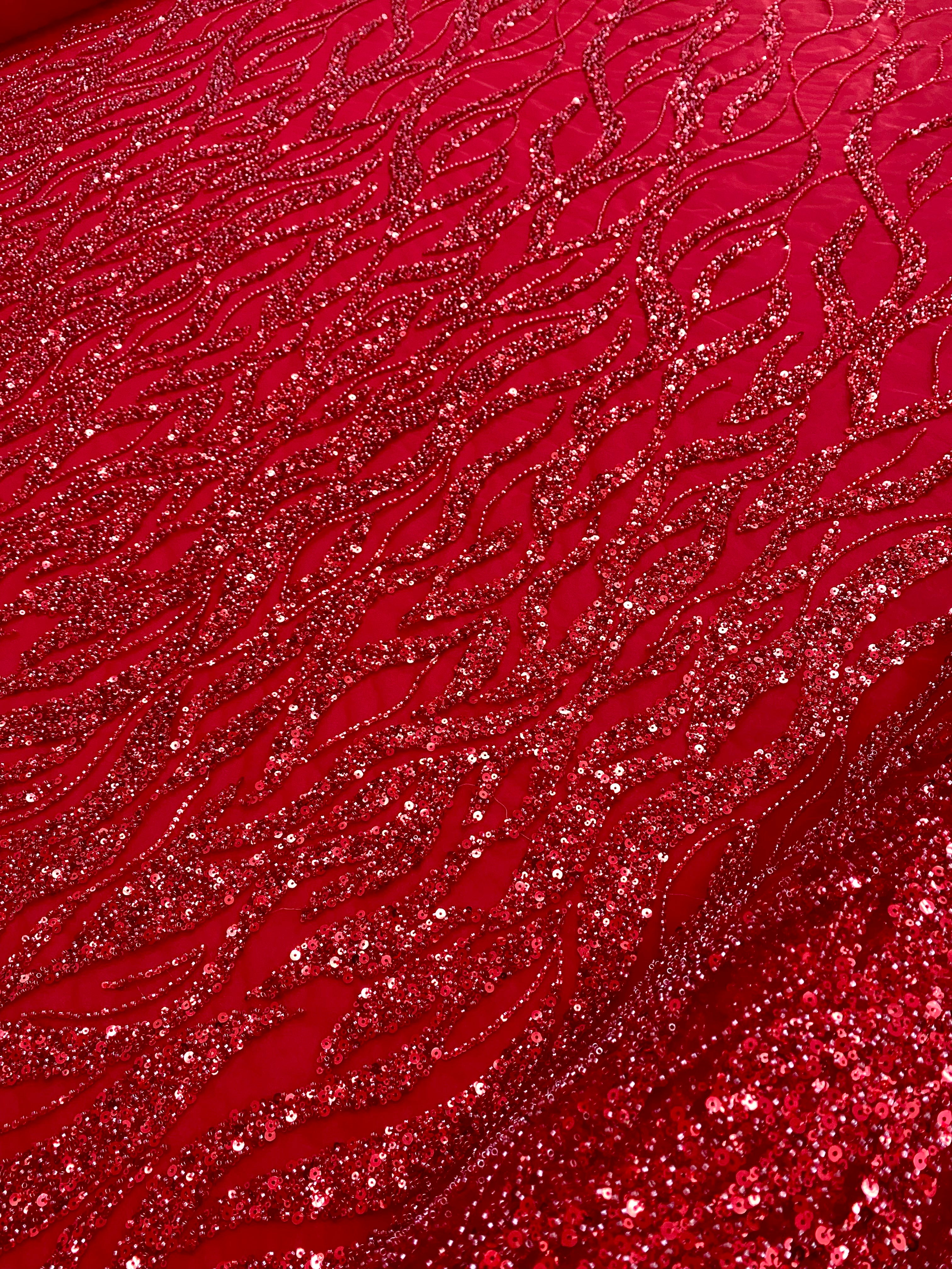 Red Couture Lace with Beads, Beads and Sequins