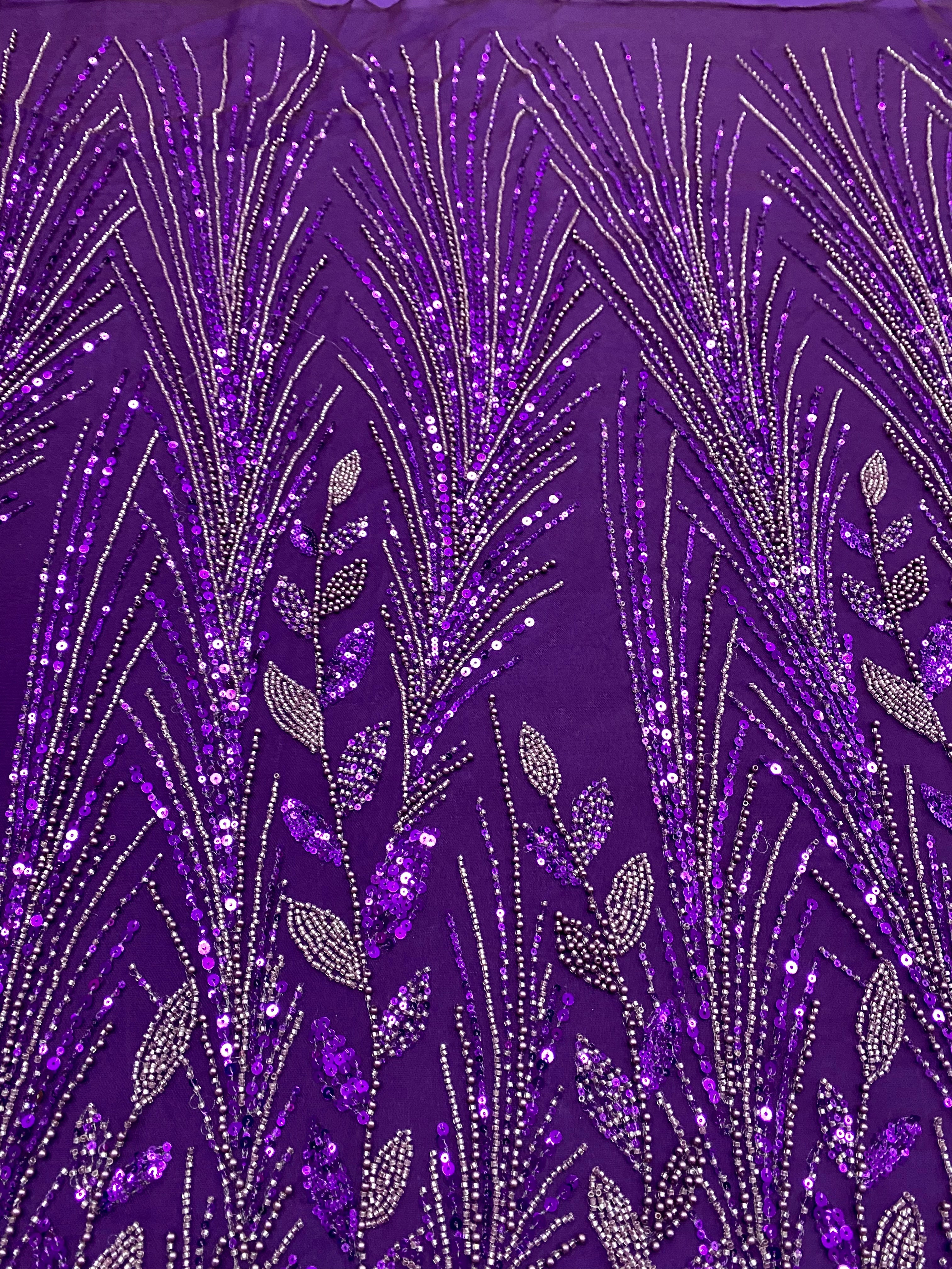 Silver Lace with Linear Pattern, with Pearls and Sequins