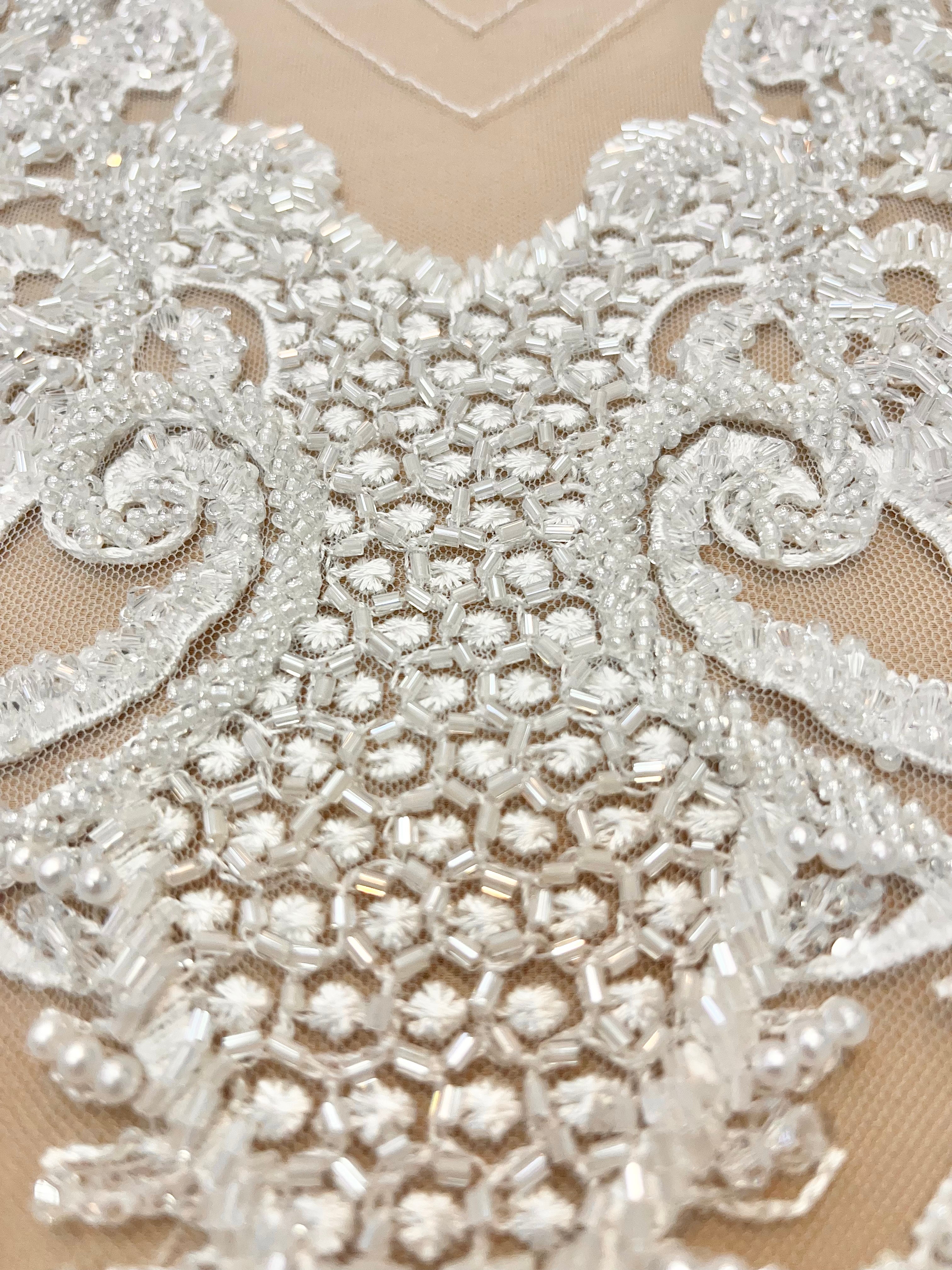 Set of Bust Panels with Geometric Pattern, with Crystals, Pearls and Sequins