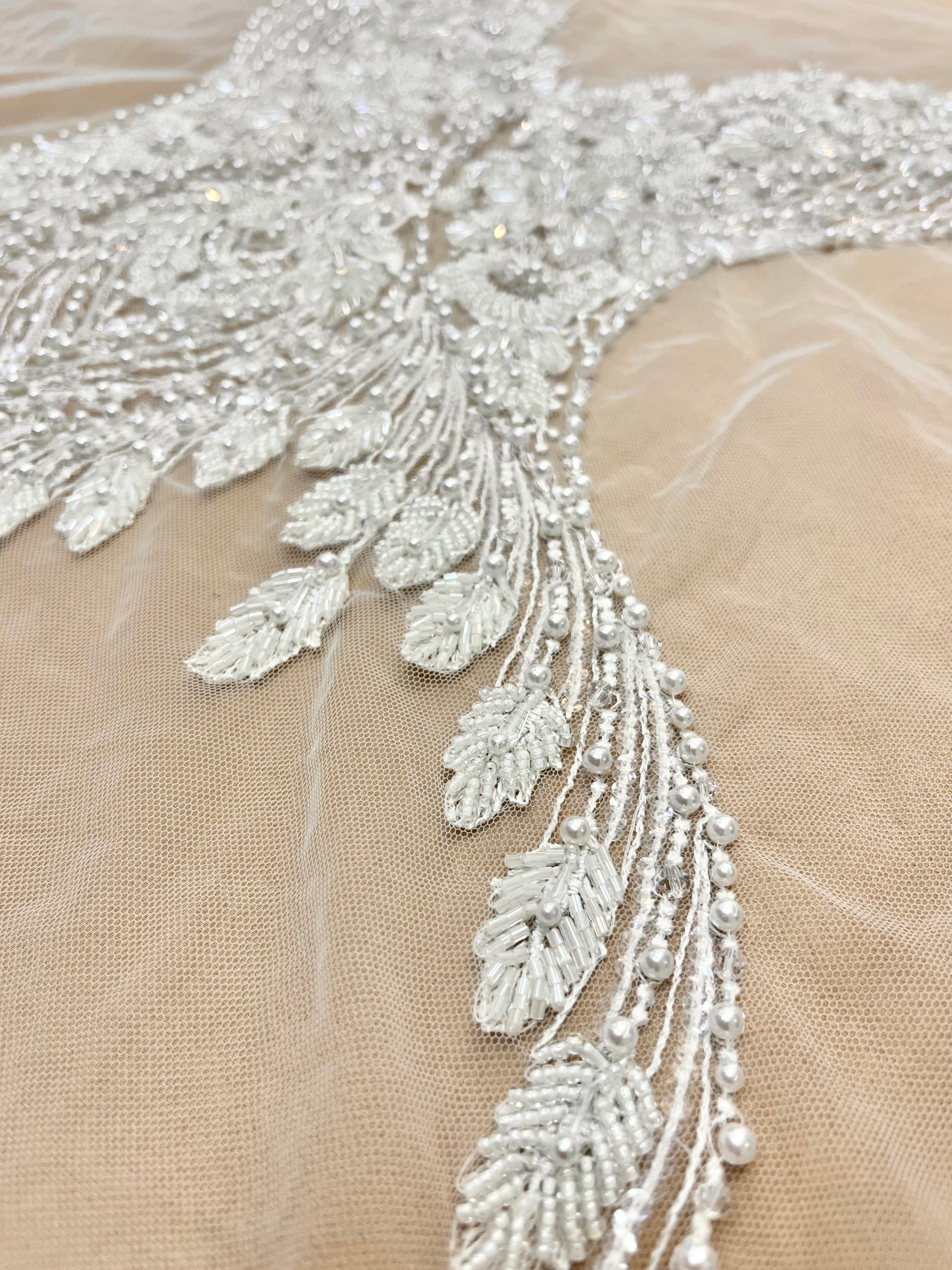 Set of Bust Panels with Floral Pattern, with Crystals, Pearls and Sequins