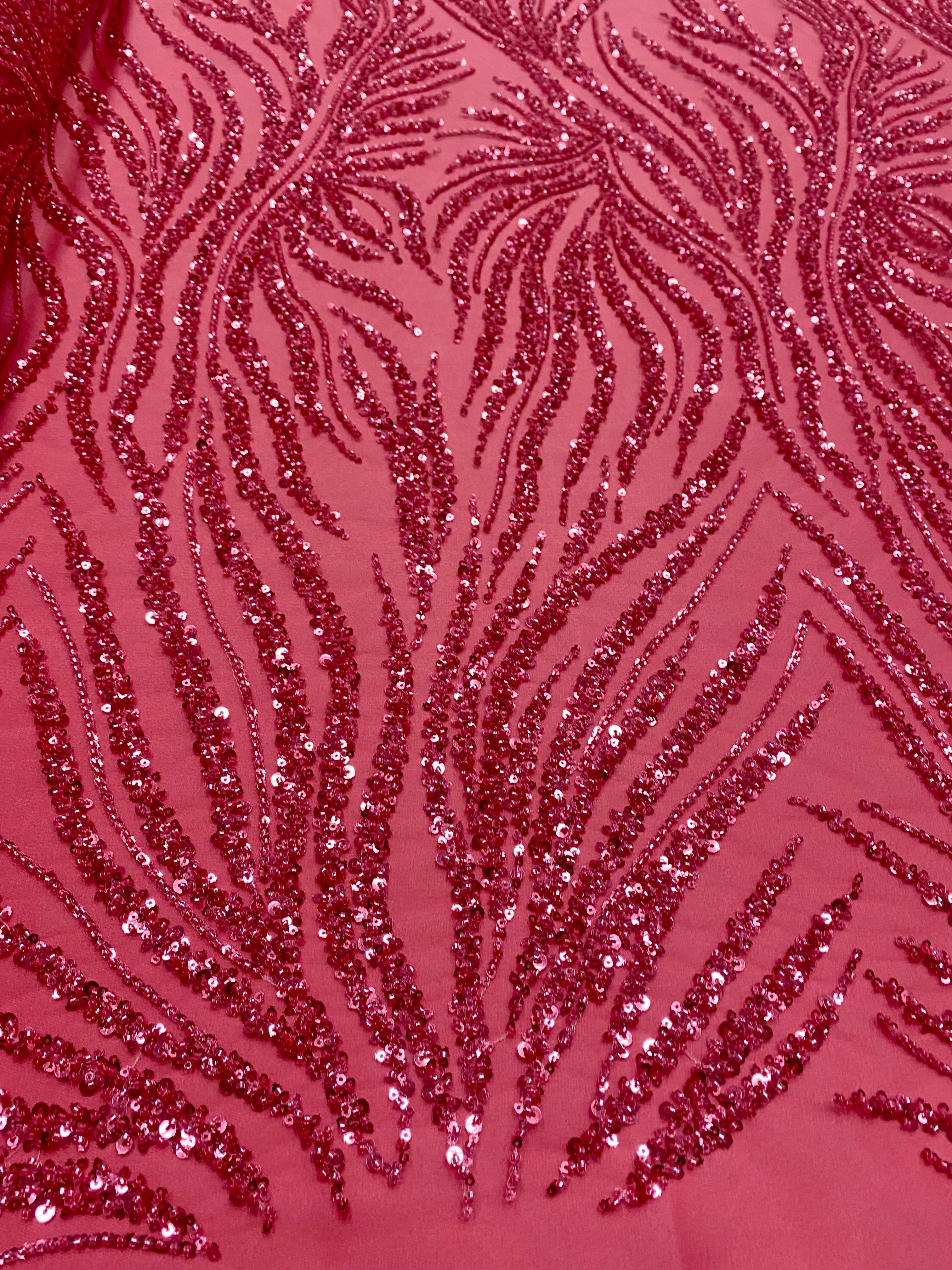 Dantela Couture Roz Coral cu Siraguri, cu Margele si Paiete