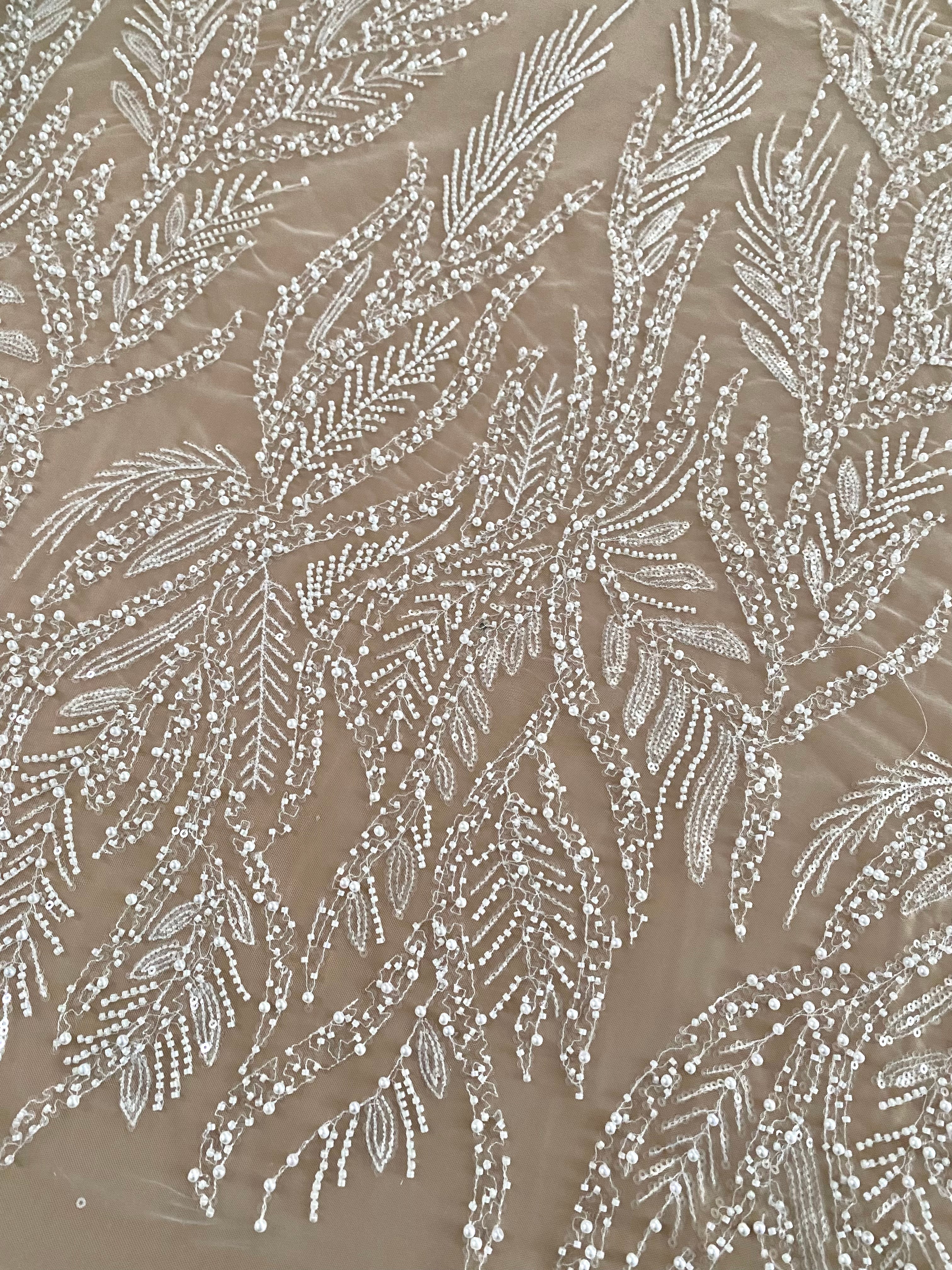 Silver Lace with Geometric Pattern, with Beads and Sequins