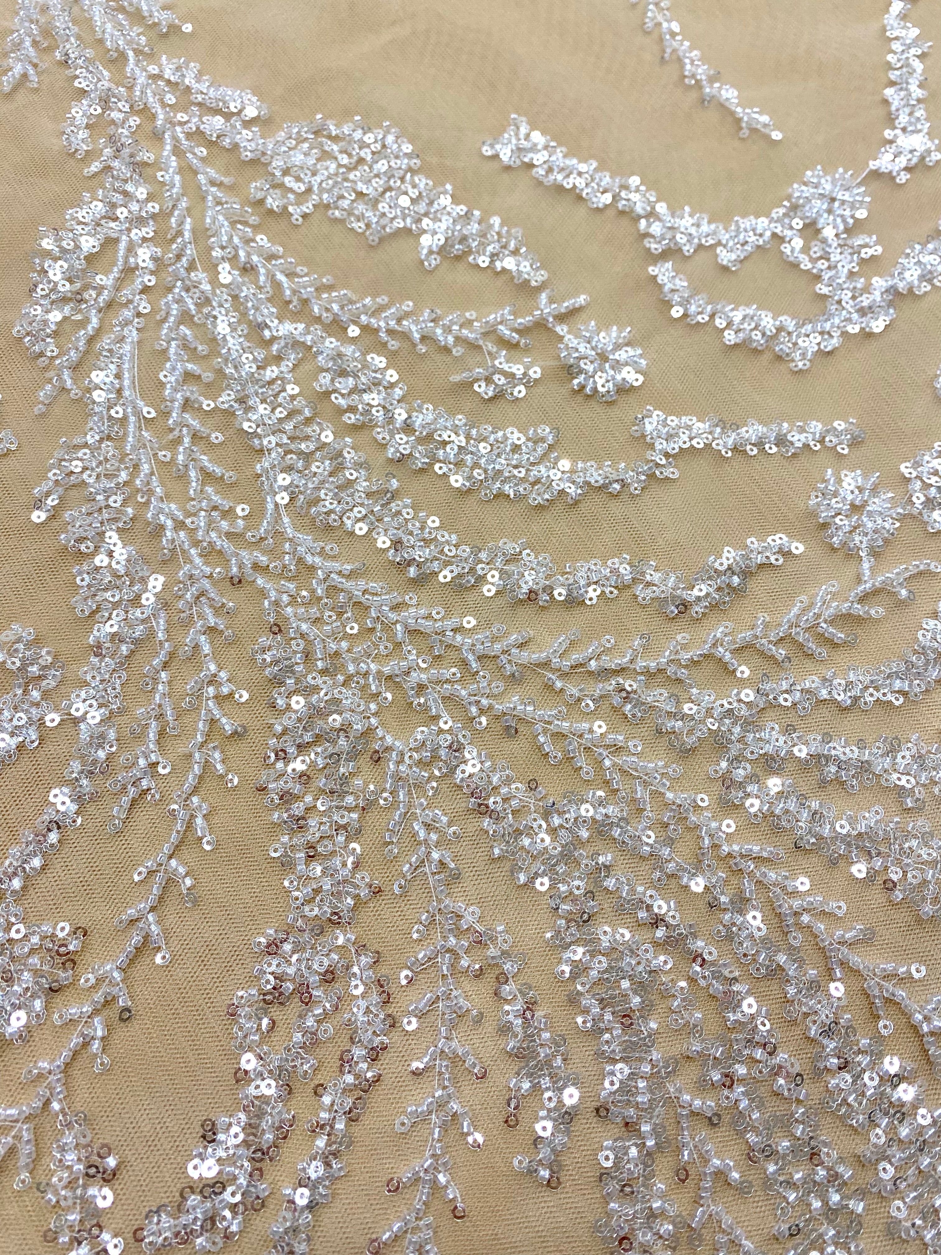 Silver Lace with Linear Pattern, with Pearls and Sequins