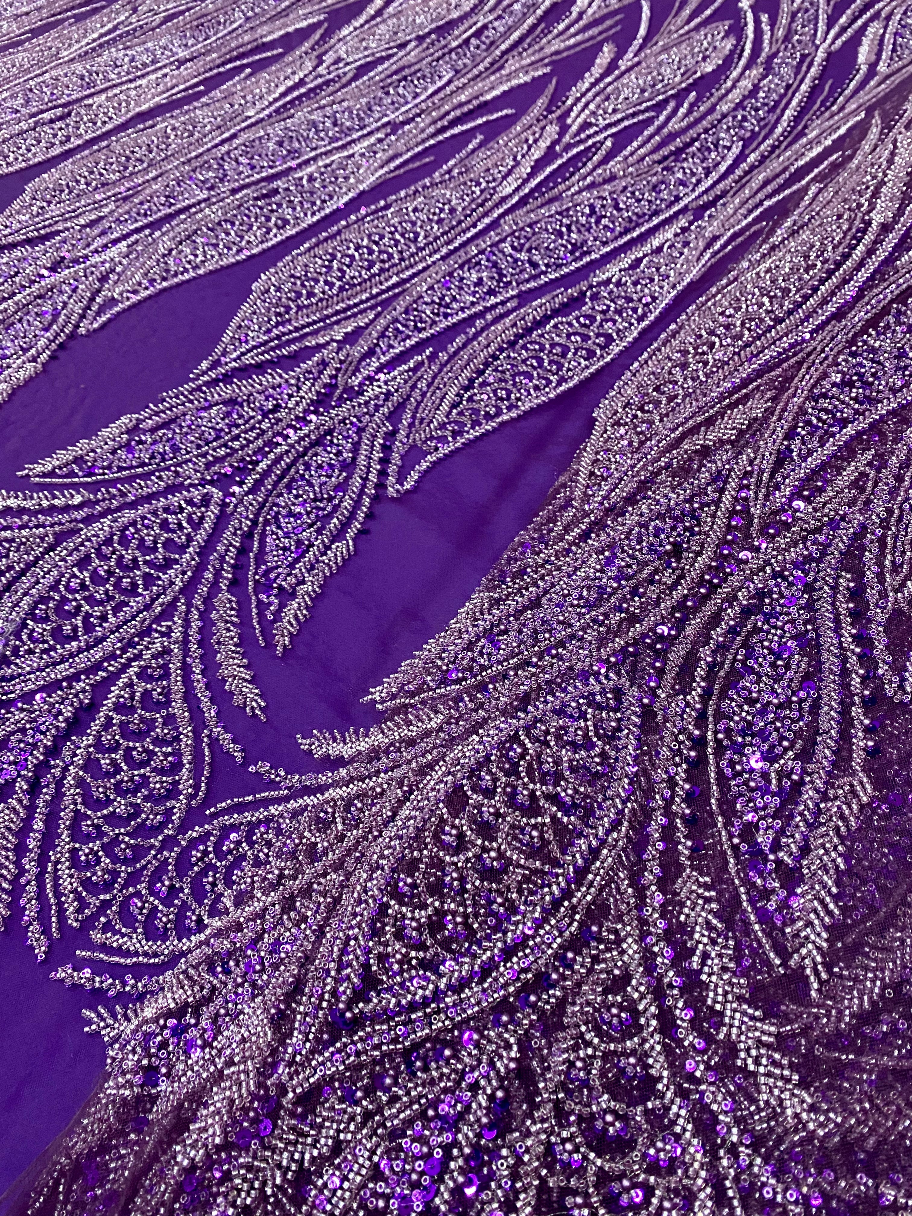 Silver Lace with Linear Pattern, with Pearls and Sequins