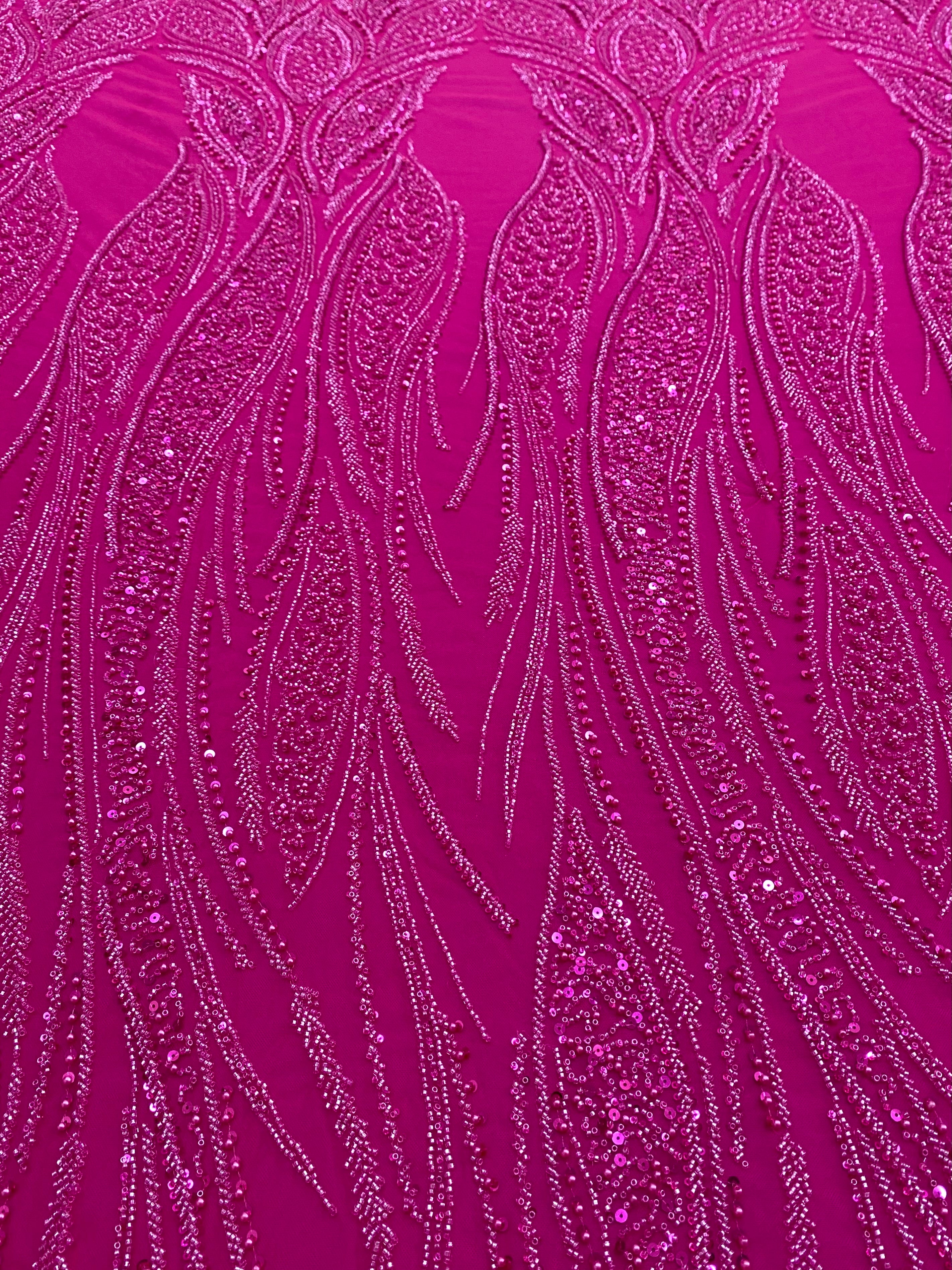 Dantela Couture Fucsia gyöngyökkel, gyöngyökkel és flitterekkel díszített panellel