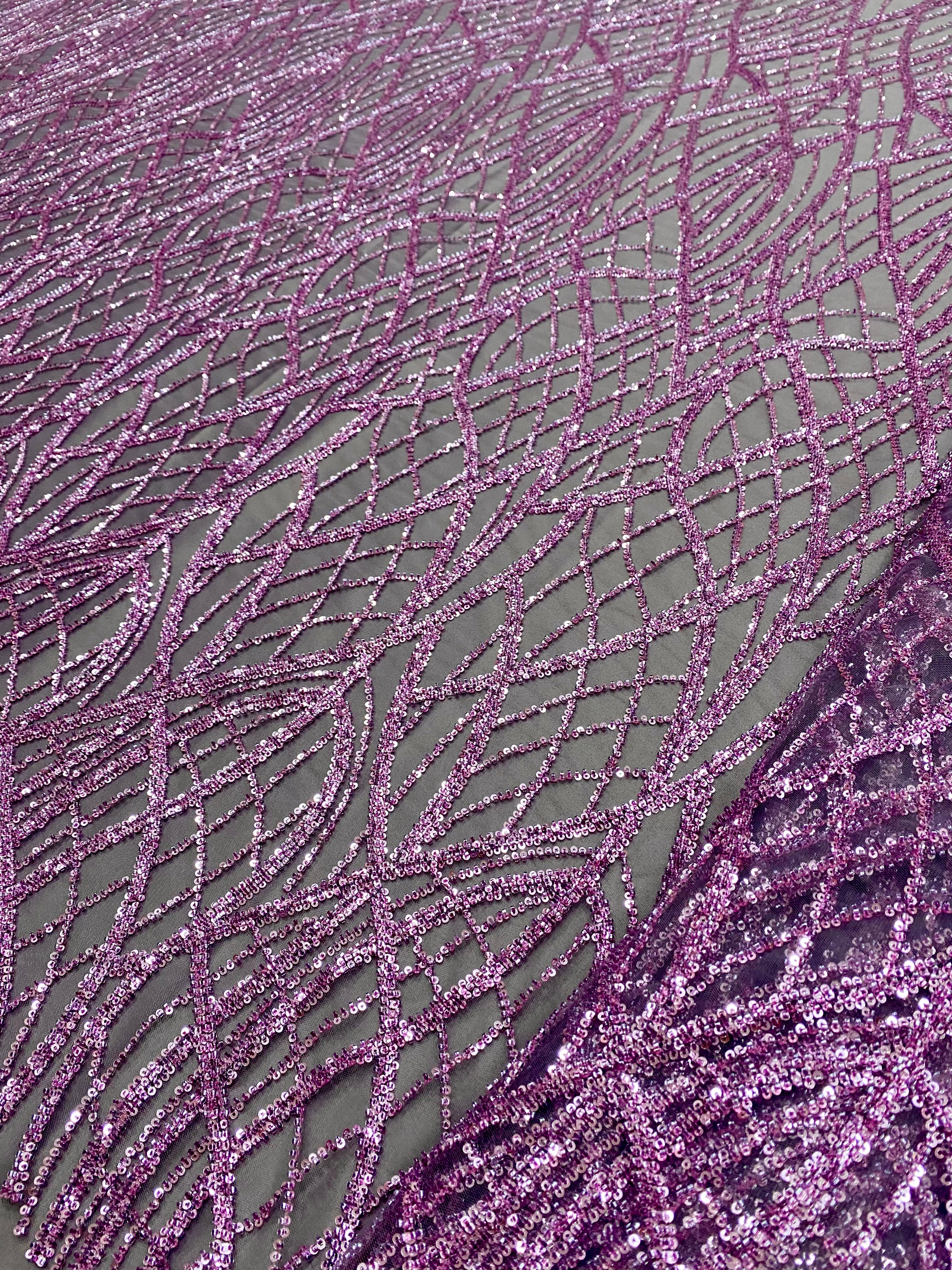 Powder Couture Lace with Linear Pattern, with Beads and Sequins