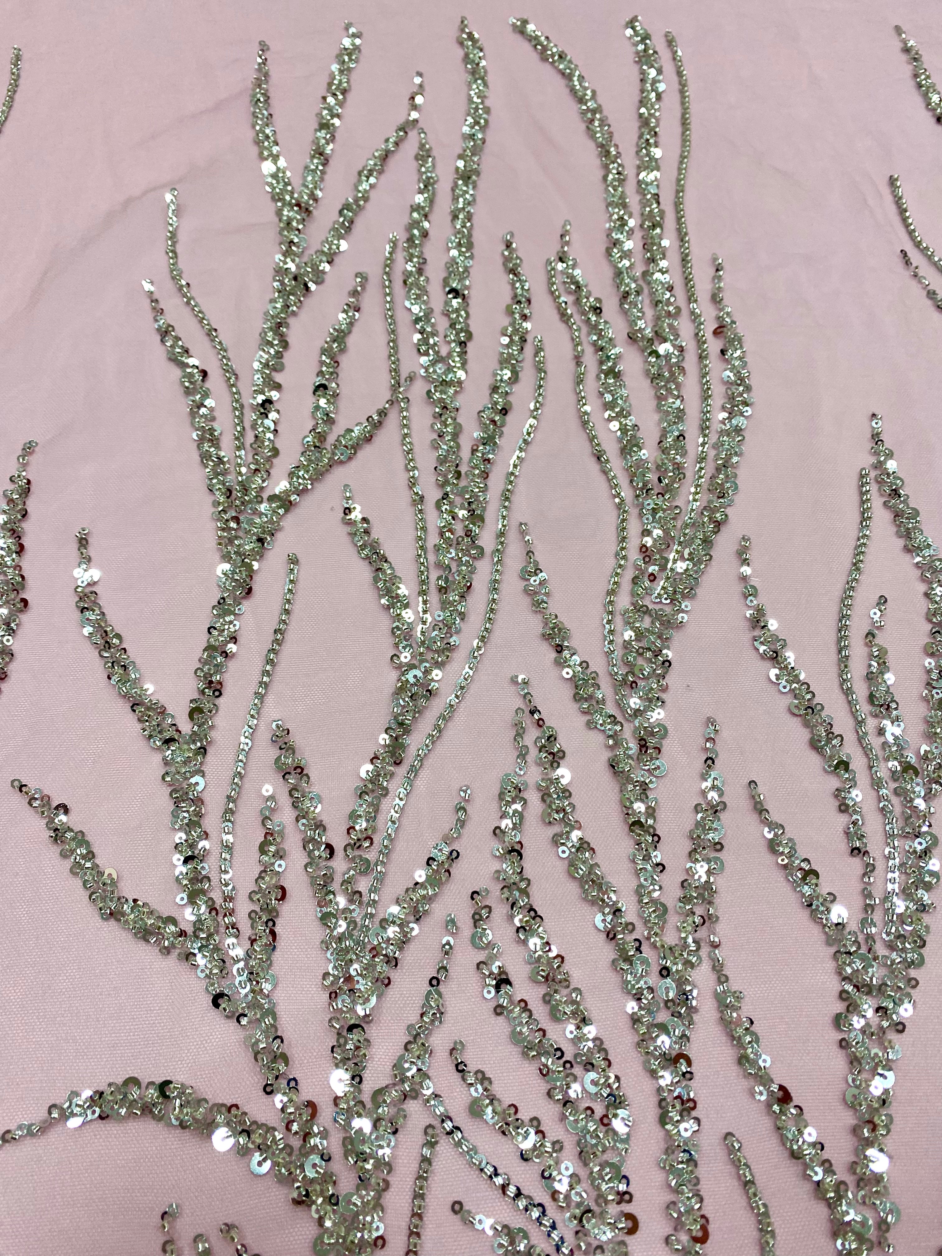 Silver Lace with Strings, Beads and Sequins