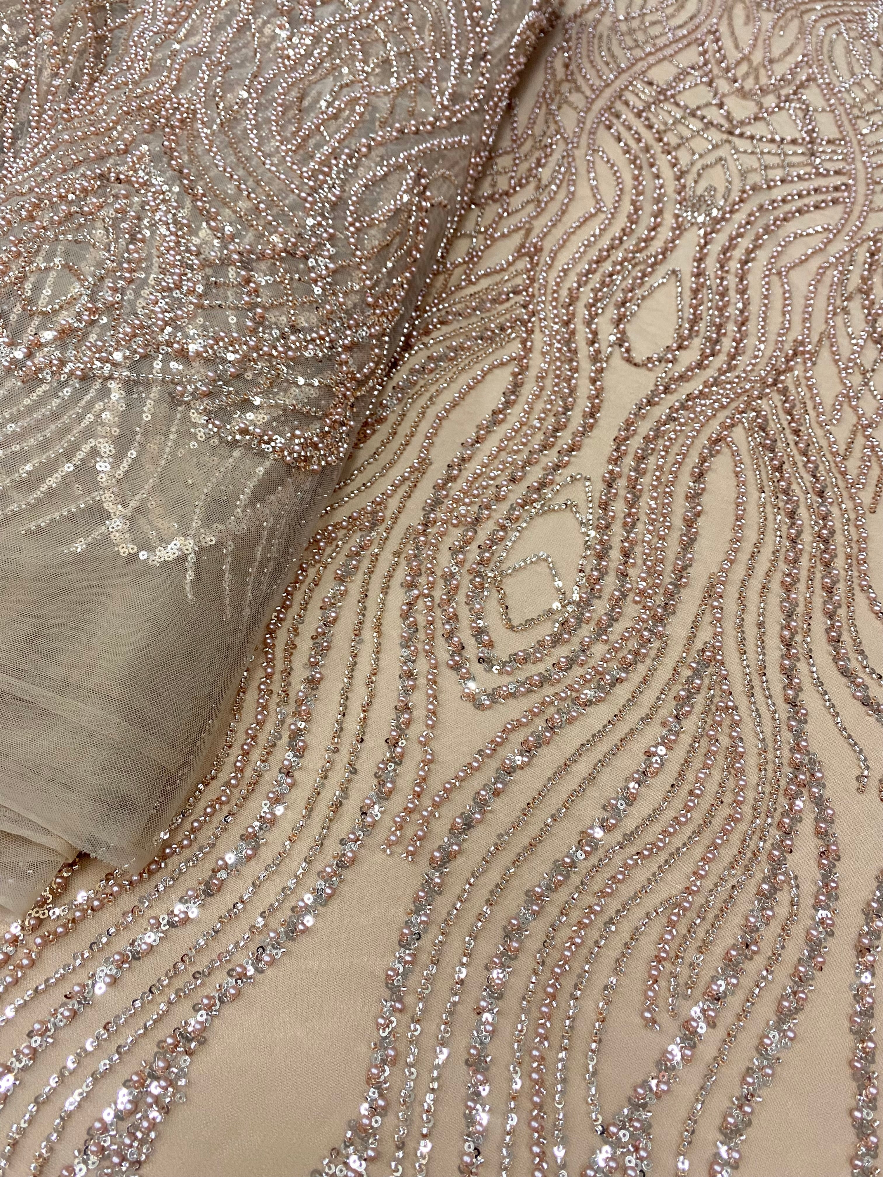Rose Gold Couture Lace with Pearls, Beads and Sequins 