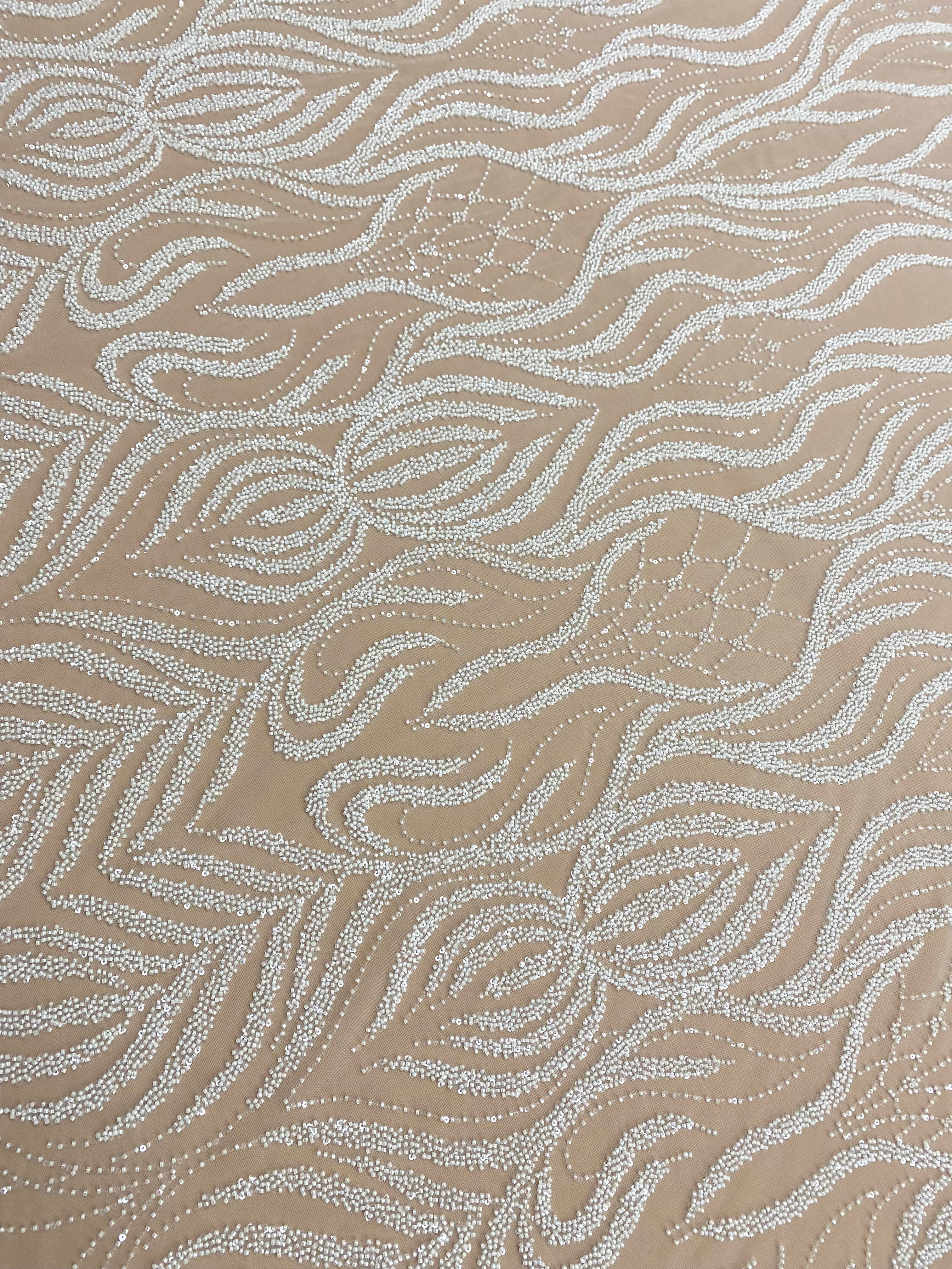 Ivory Couture Lace with Geometric Pattern, Beads and Sequins