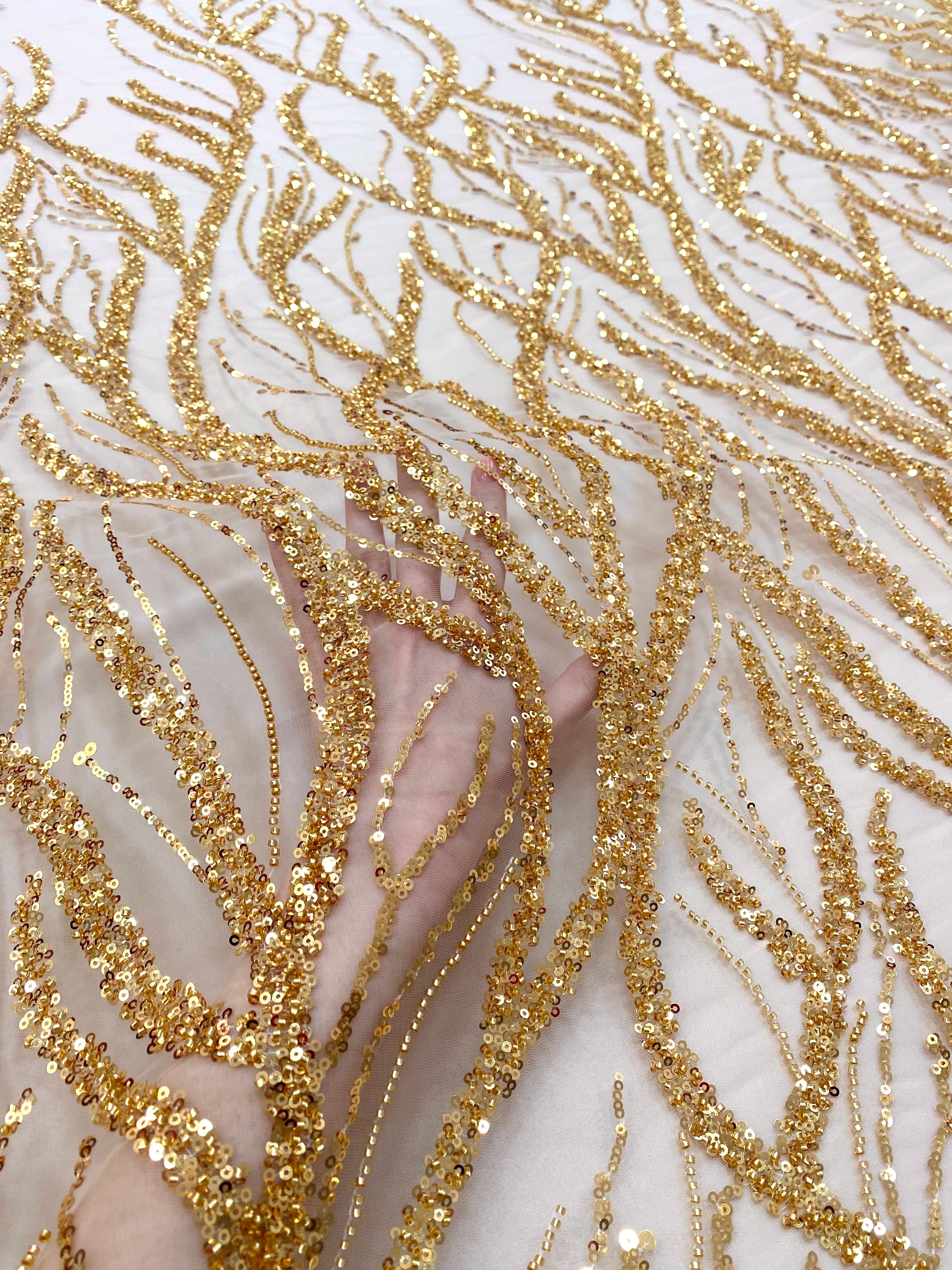 Golden Couture Lace with Strings, Beads and Sequins