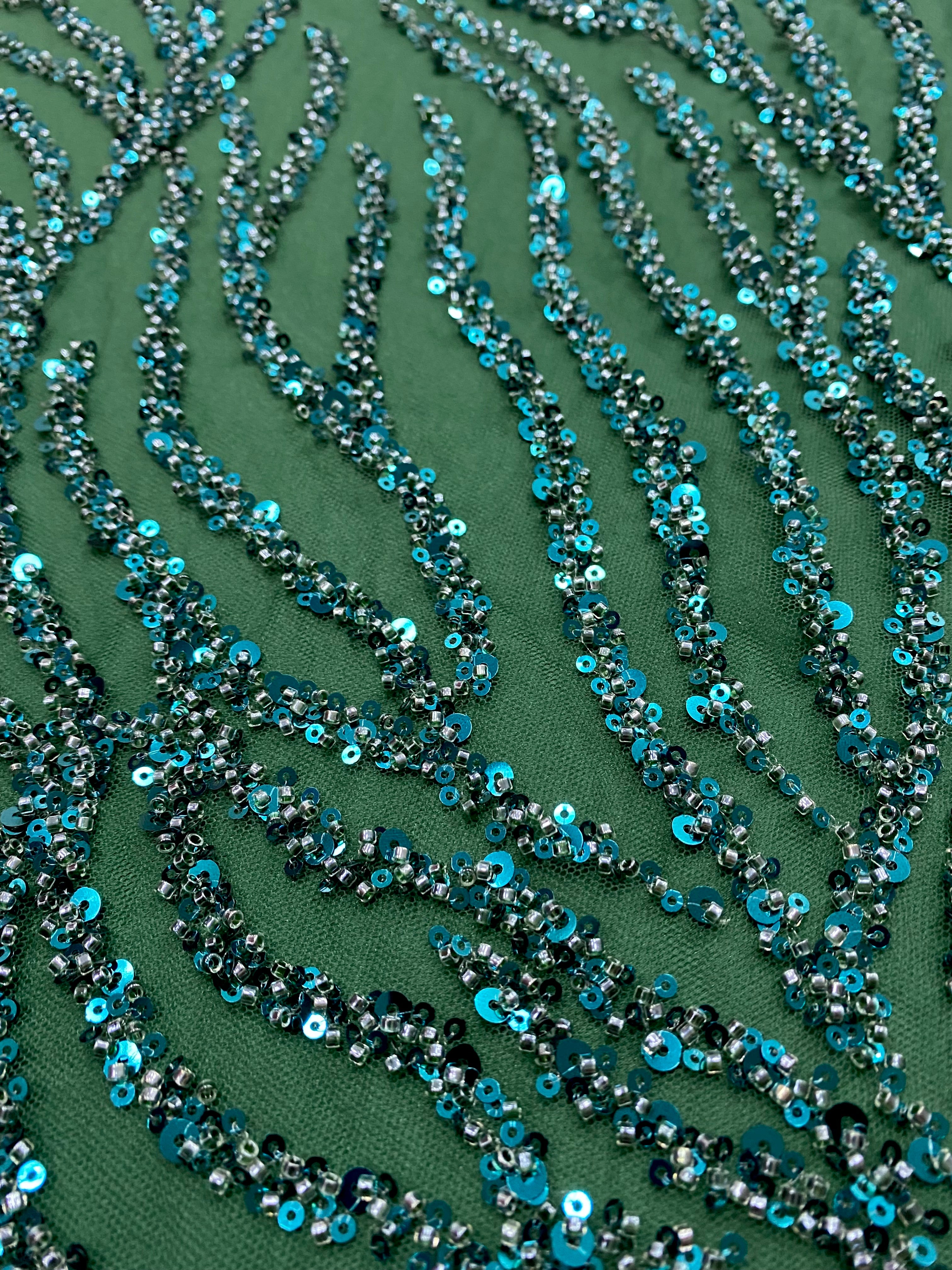 Emerald Green Couture Lace with Beads and Sequins